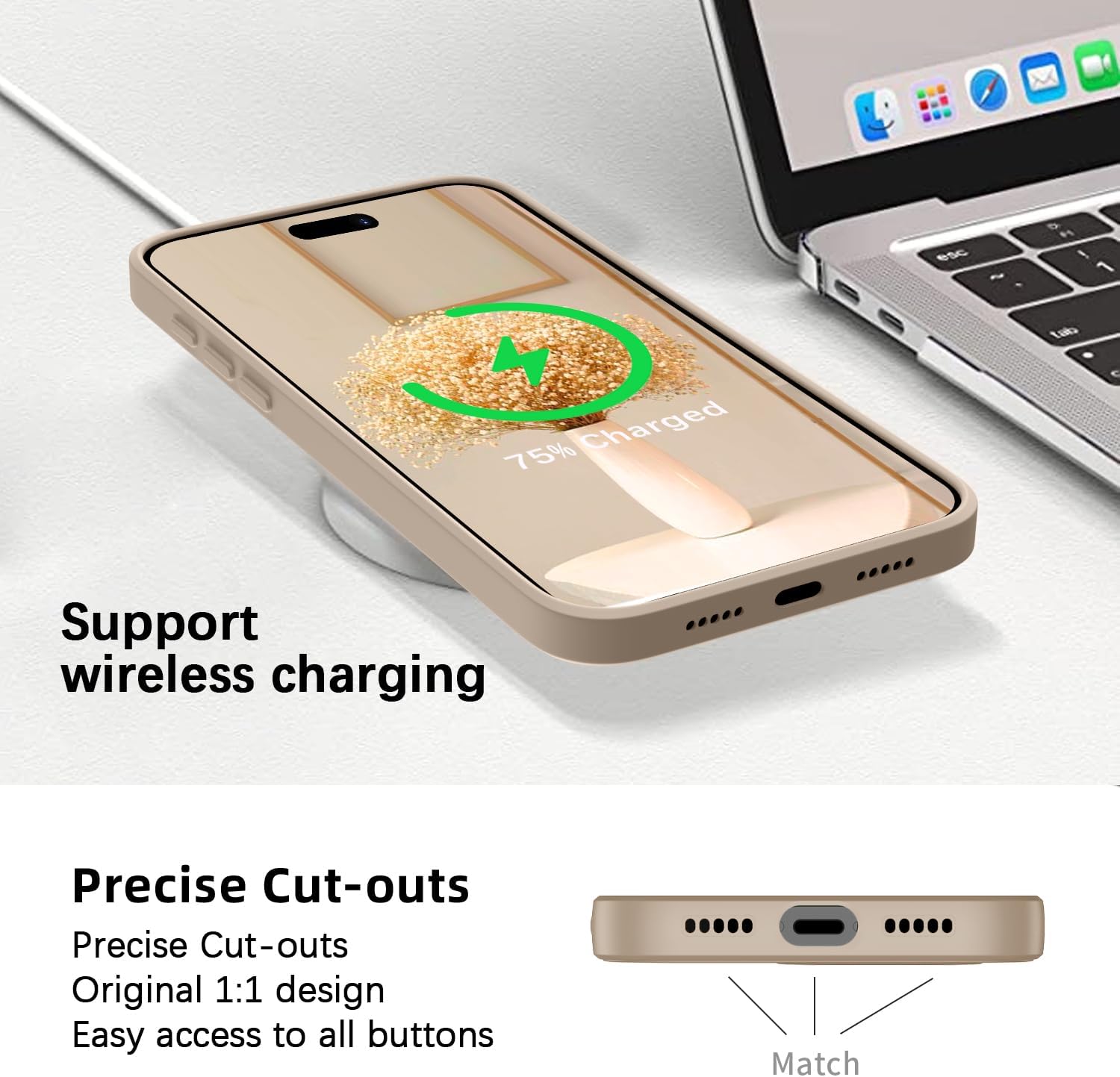 Detalle de KPPIT Silicone Case for iPhone 17 Pro Max (Khaki) – Slim, Shock‑Absorbent & Full Camera Protection