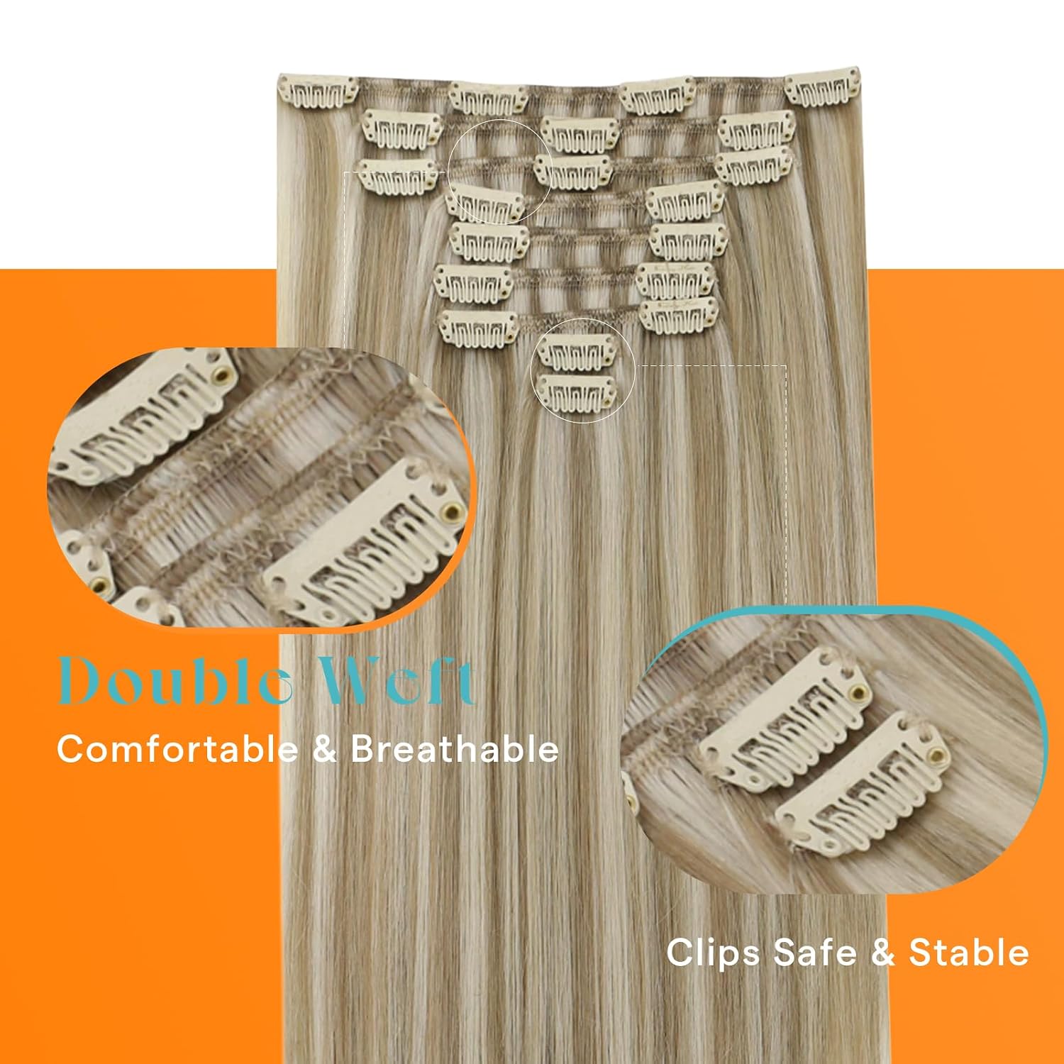 Thumbnail 1 de Sunny Hair Clip-In Real Human Hair Extensions, 22 Inch, 175g in Dark Blonde Highlights