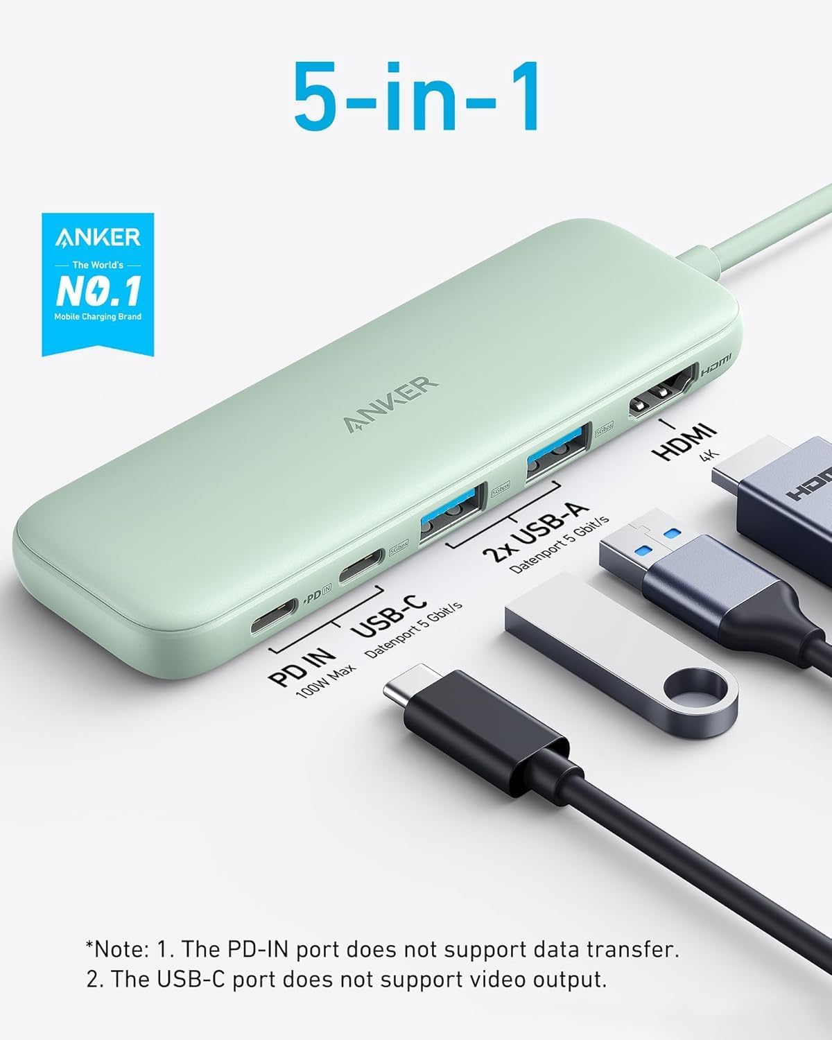 Thumbnail 1 de Anker USB-C Hub 5-in-1 (HDMI 4K, 5Gbps USB-C + 2× USB-A, up to 85W pass-through charging)
