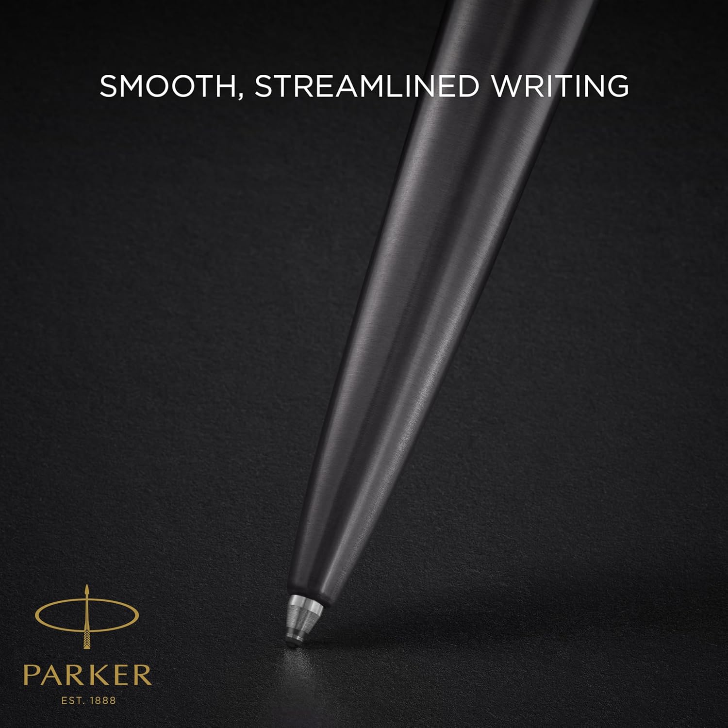 Detalle de Parker Jotter Kugelschreiber grau lackiert mit goldenen Zierteilen (mittlere Spitze) im Nachfüllpack | Geschenkbox