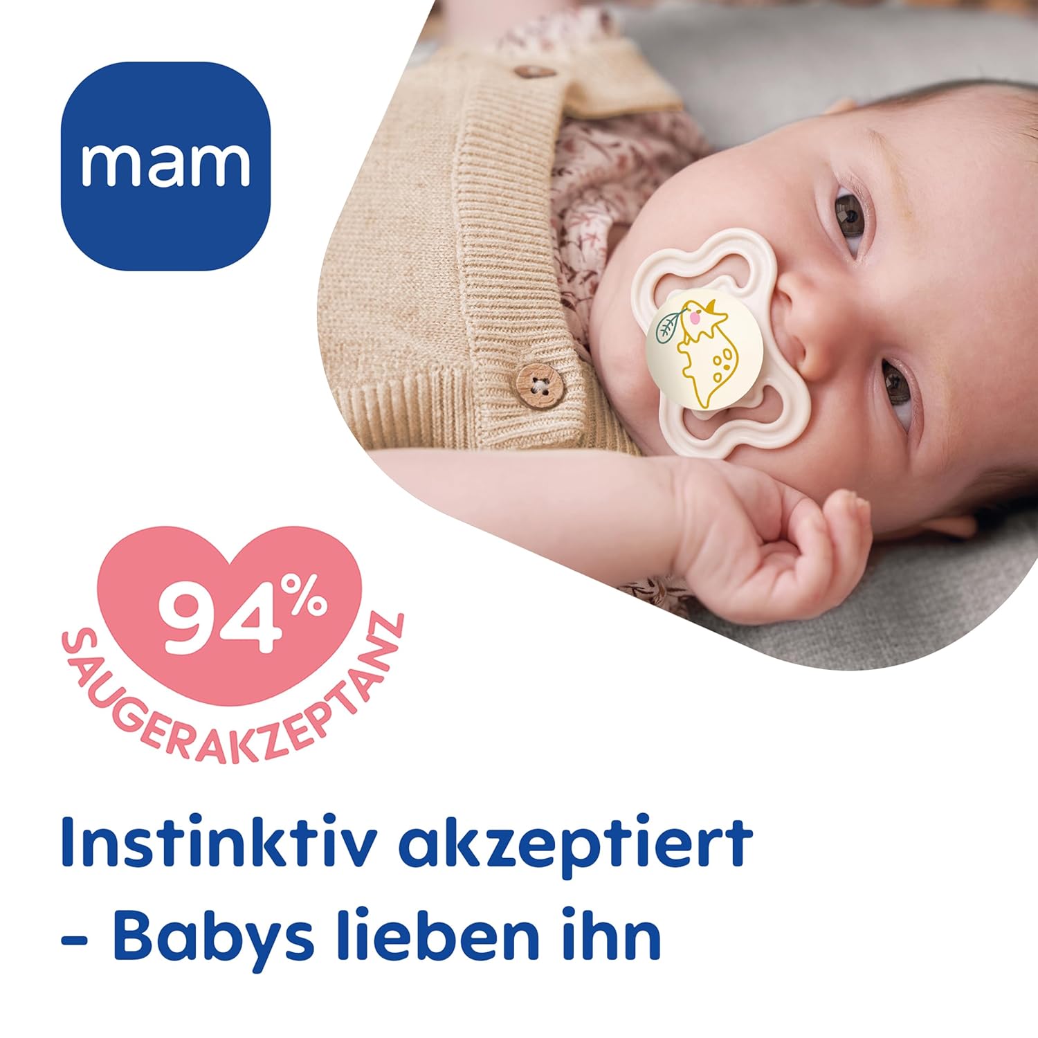 Detalle de MAM Supreme Day & Night Schnuller 0-6 Monate – 4er Vorteilspack, SkinSoft Silikon, Nachtknopf leuchtet