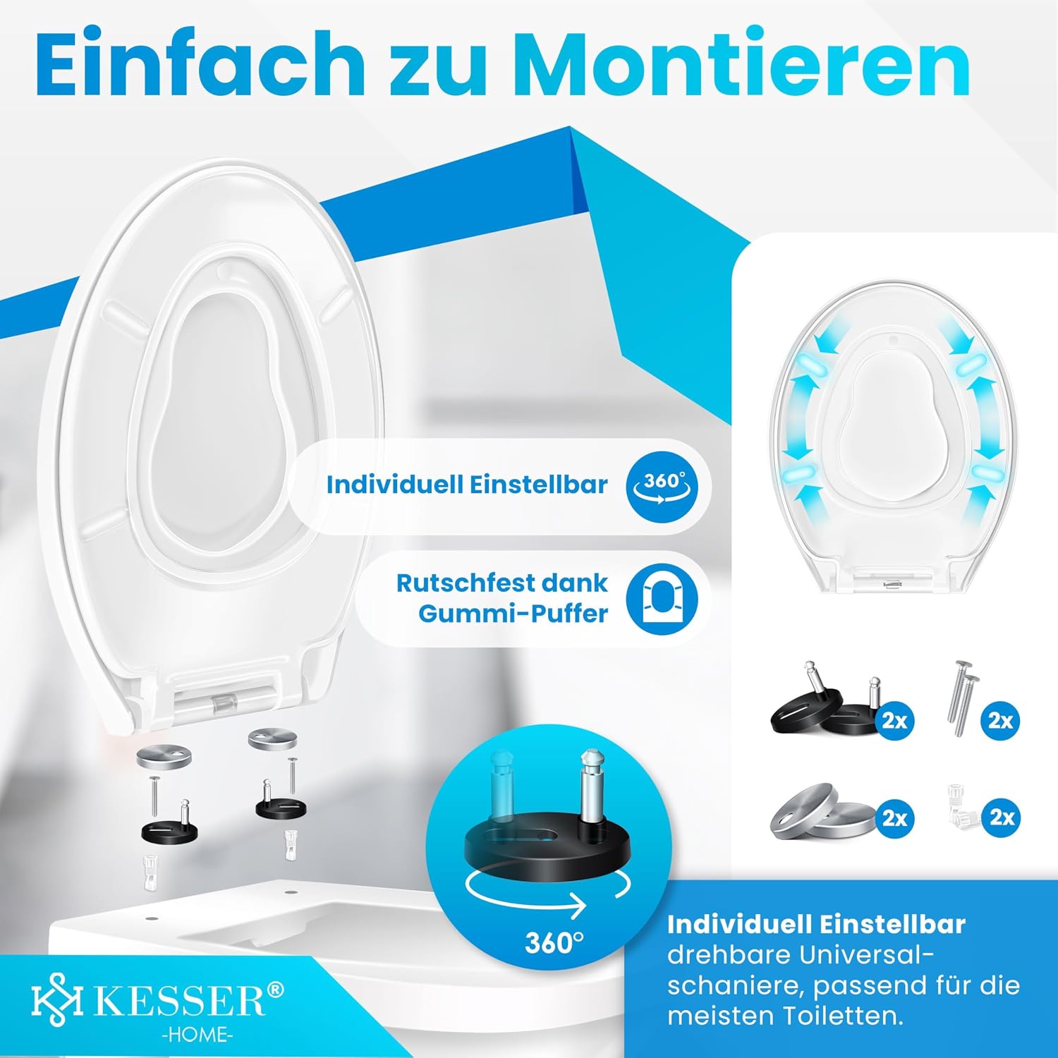 Thumbnail 2 de KESSER WC Sitz mit Absenkautomatik, Quick-Release und Softclose (Duroplast, Edelstahl-Befestigung) – einfache Montage