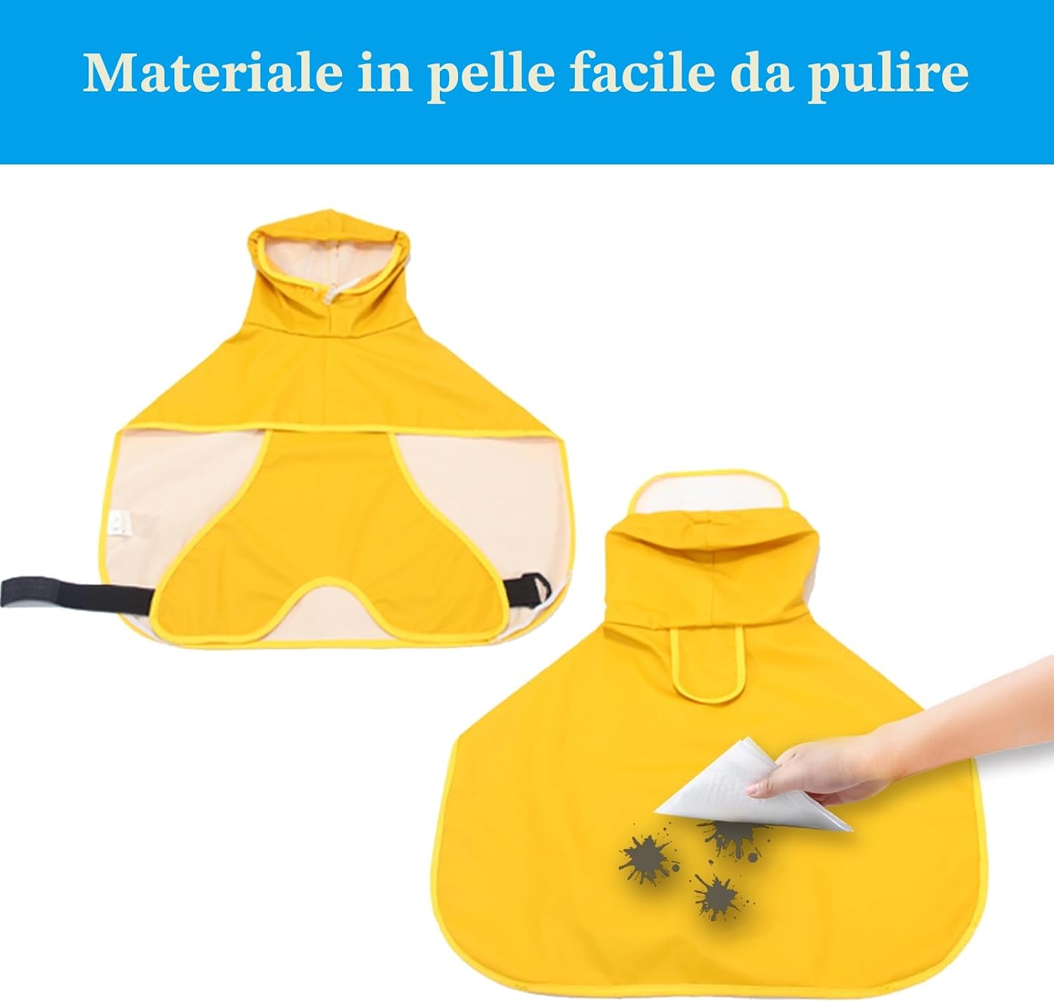 Detalle 2 de WUFANC Impermeabile per cani giallo con cappuccio trasparente e foro per guinzaglio invisibile (3XL)