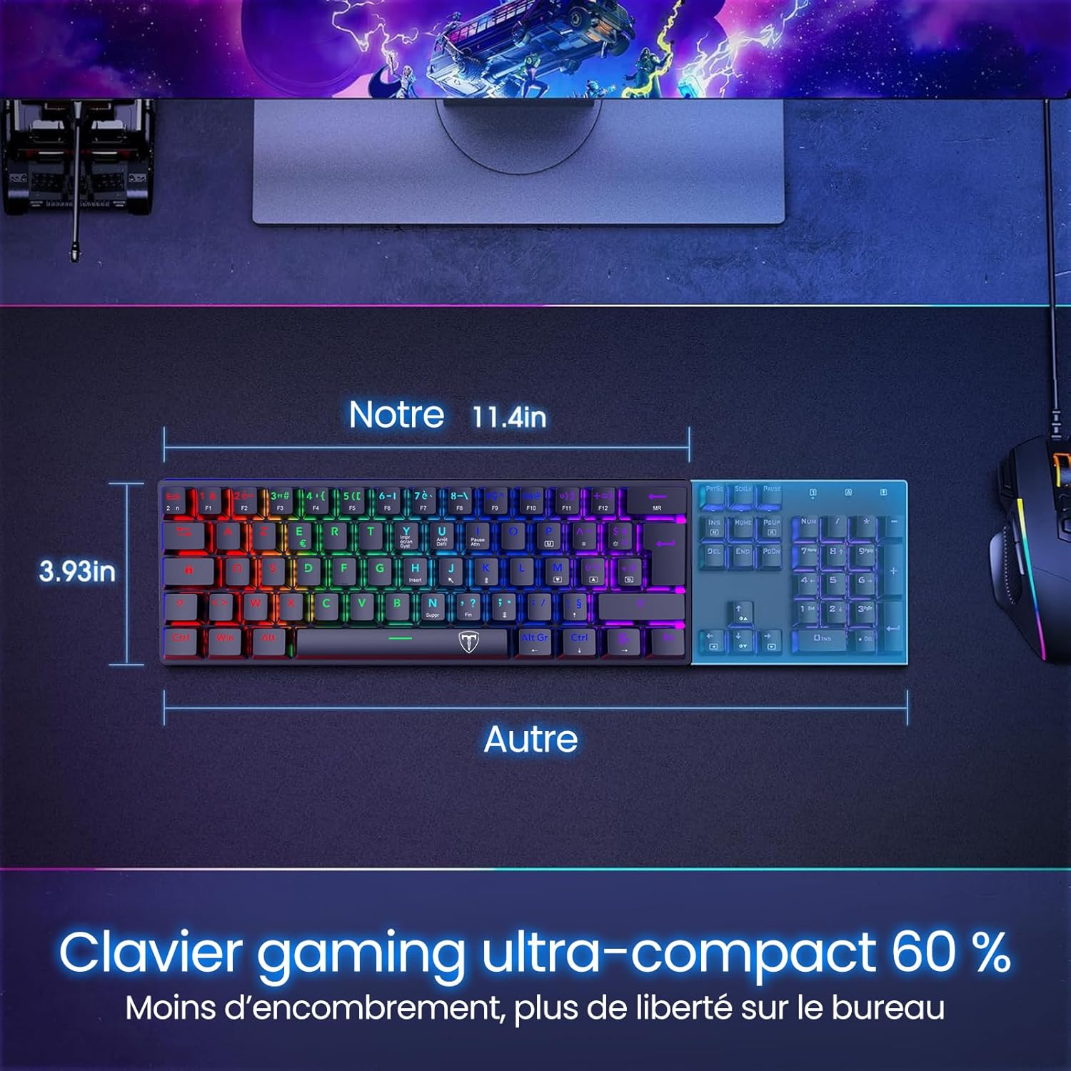 Thumbnail 3 de CACKBIRD Clavier Mécanique Azerty 60% – Switch Bleus, RGB, USB-C amovible, anti-ghosting