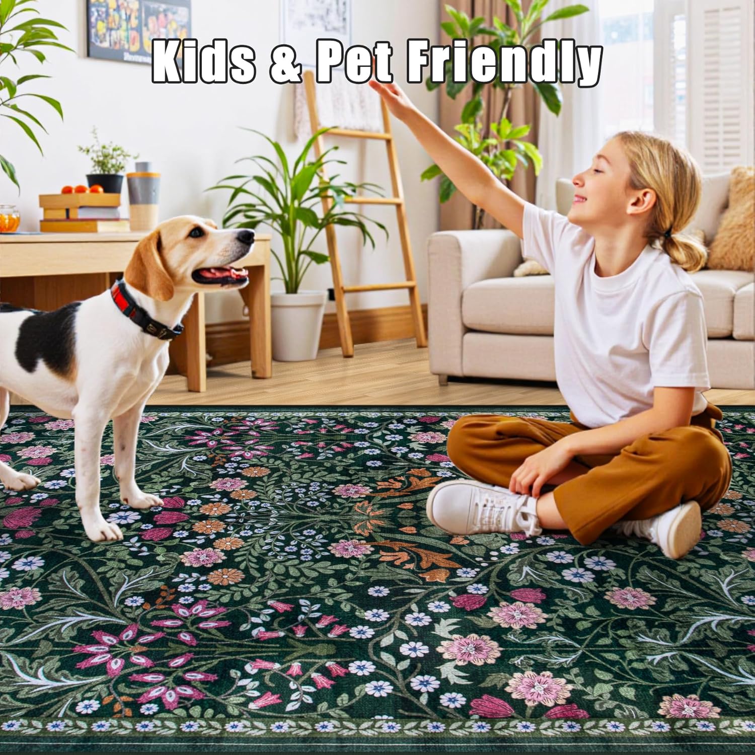 Thumbnail 6 de 8x10 Floral Washable Area Rug 🏡