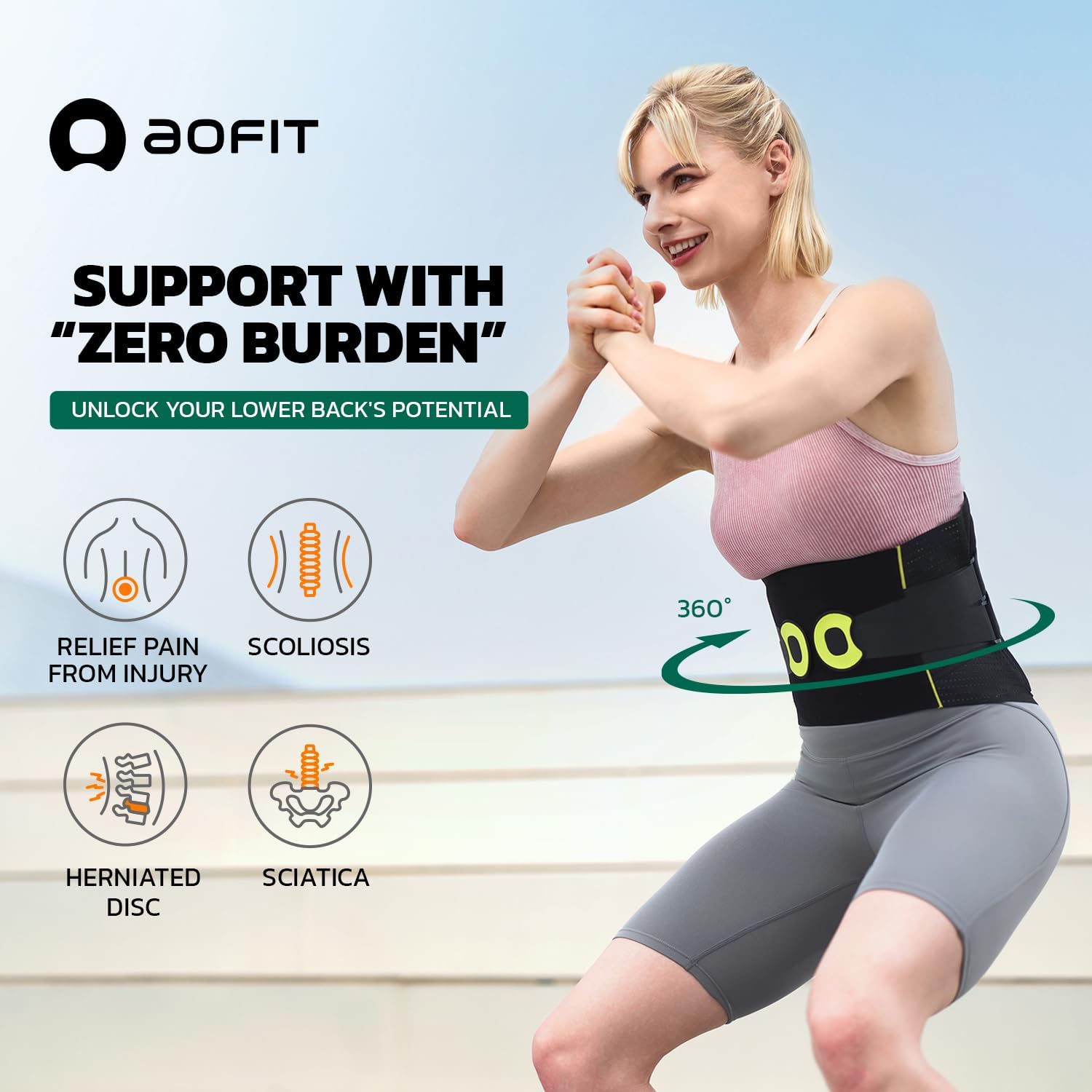 Detalle 2 de aoFIT Back Brace S — lumbar support belt for pain relief 🩺