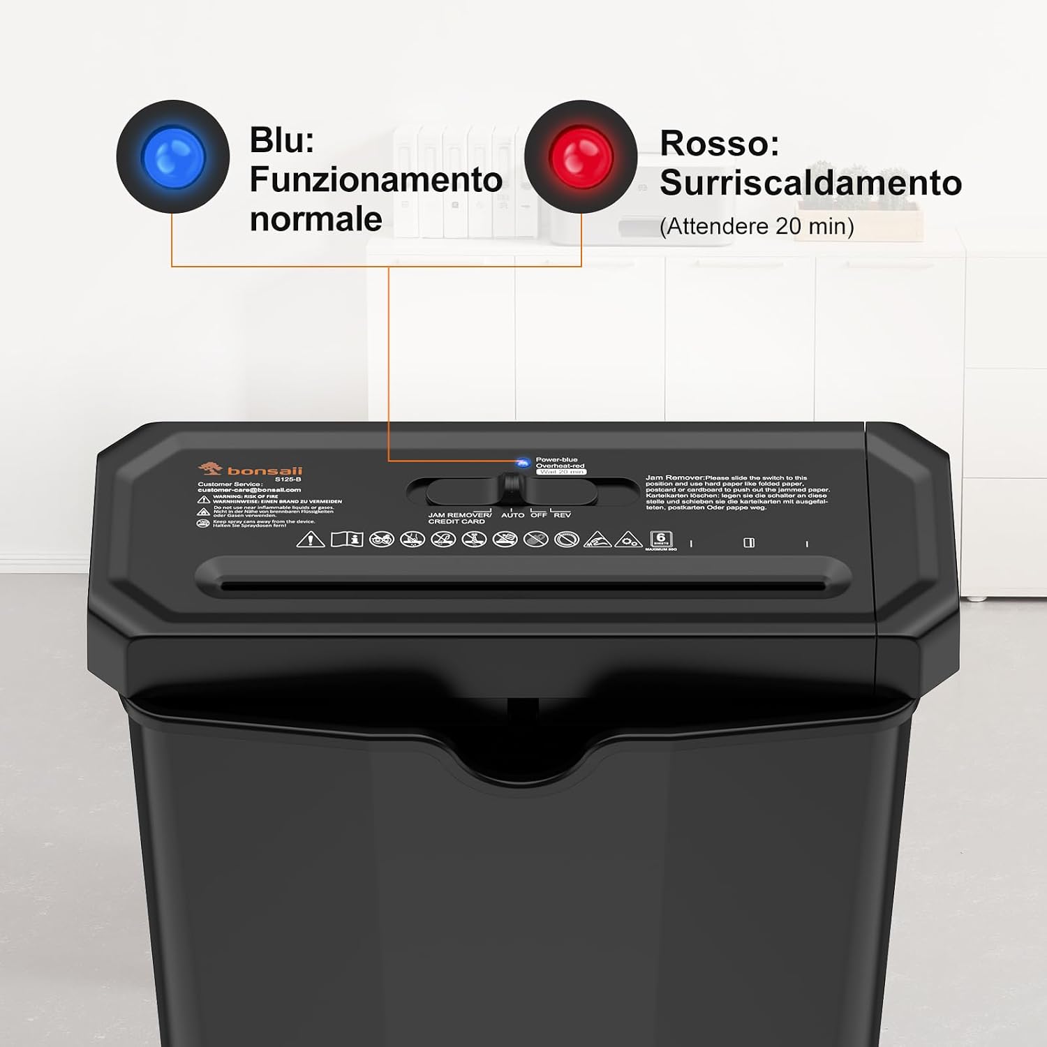 Detalle 2 de Bonsaii Distruggidocumenti a strisce S125-B: compatto, sicuro e pratico per casa e ufficio