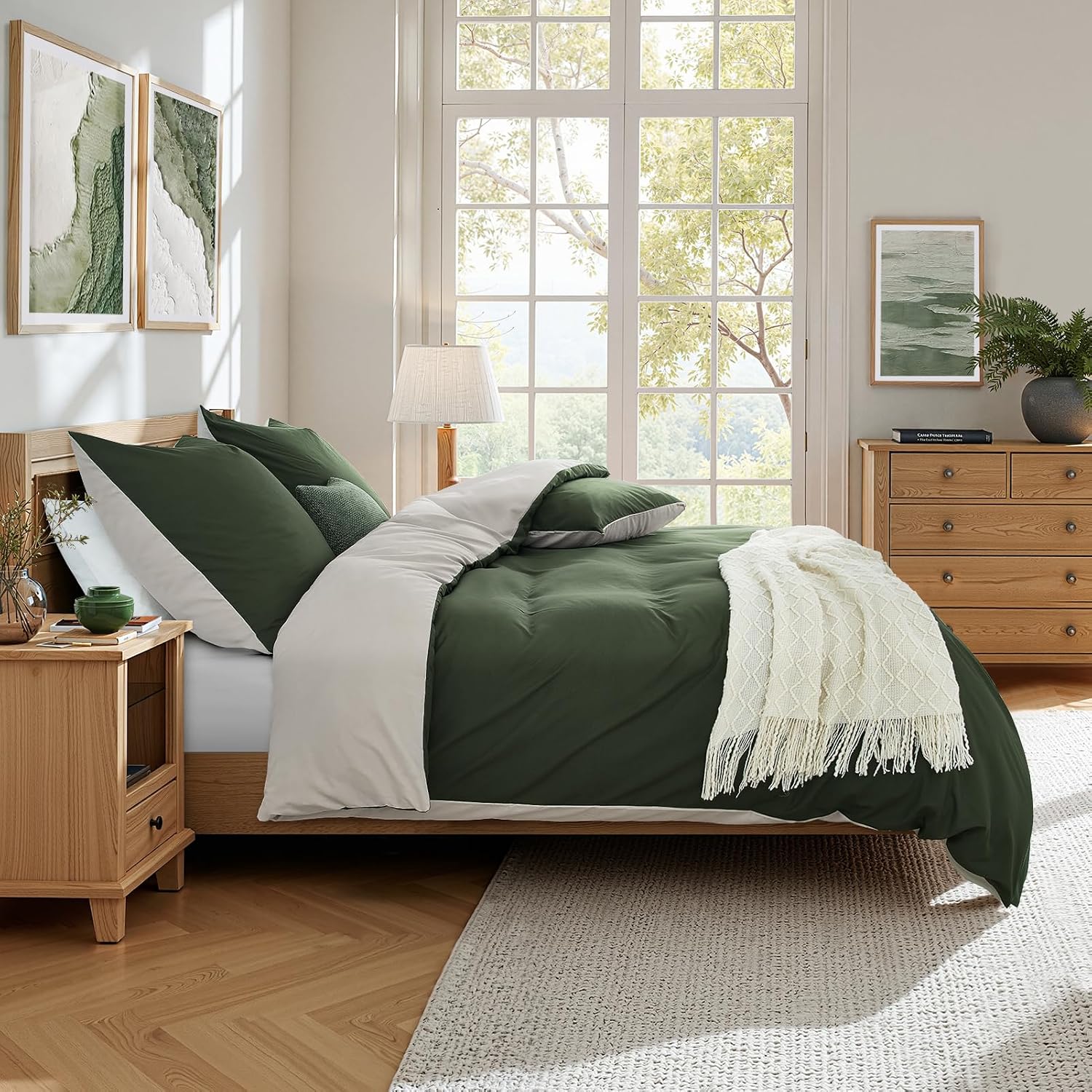 Detalle 2 de Duvetnova Bettwäsche-Set 135x200 (4-teilig) Olivgrün/Beige mit Reißverschluss