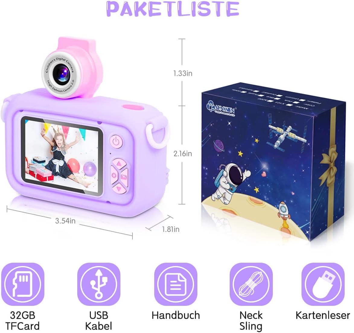 Thumbnail 6 de ARNSSIEN Kinderkamera X101 – 2,4" IPS-Bildschirm, 180° Klapp-Linse, 32 GB Speicher