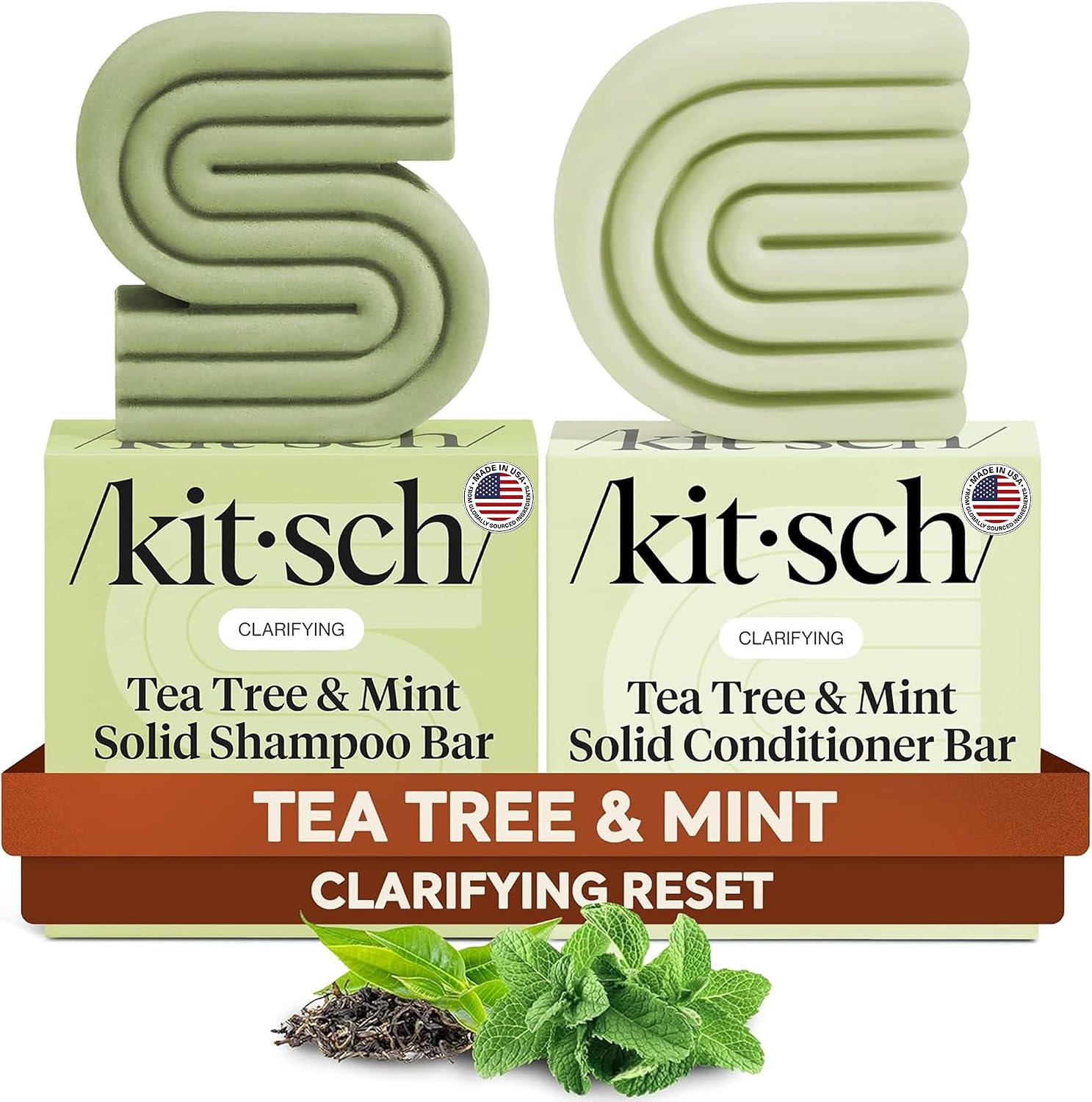 Detalle de Kitsch Tea Tree Shampoo and Conditioner Bar Set with Mint, Silicone-Free