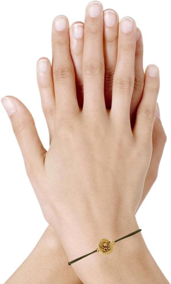 Thumbnail 1 de Les Poulettes Bijoux bracciale con medaglia tonda martellata in ottone dorato Angelo Raffaele