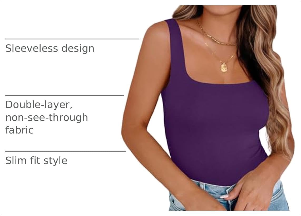 Detalle 2 de Zeagoo Women's Square Neck Tank Top, Double-Layered Stretch Fabric