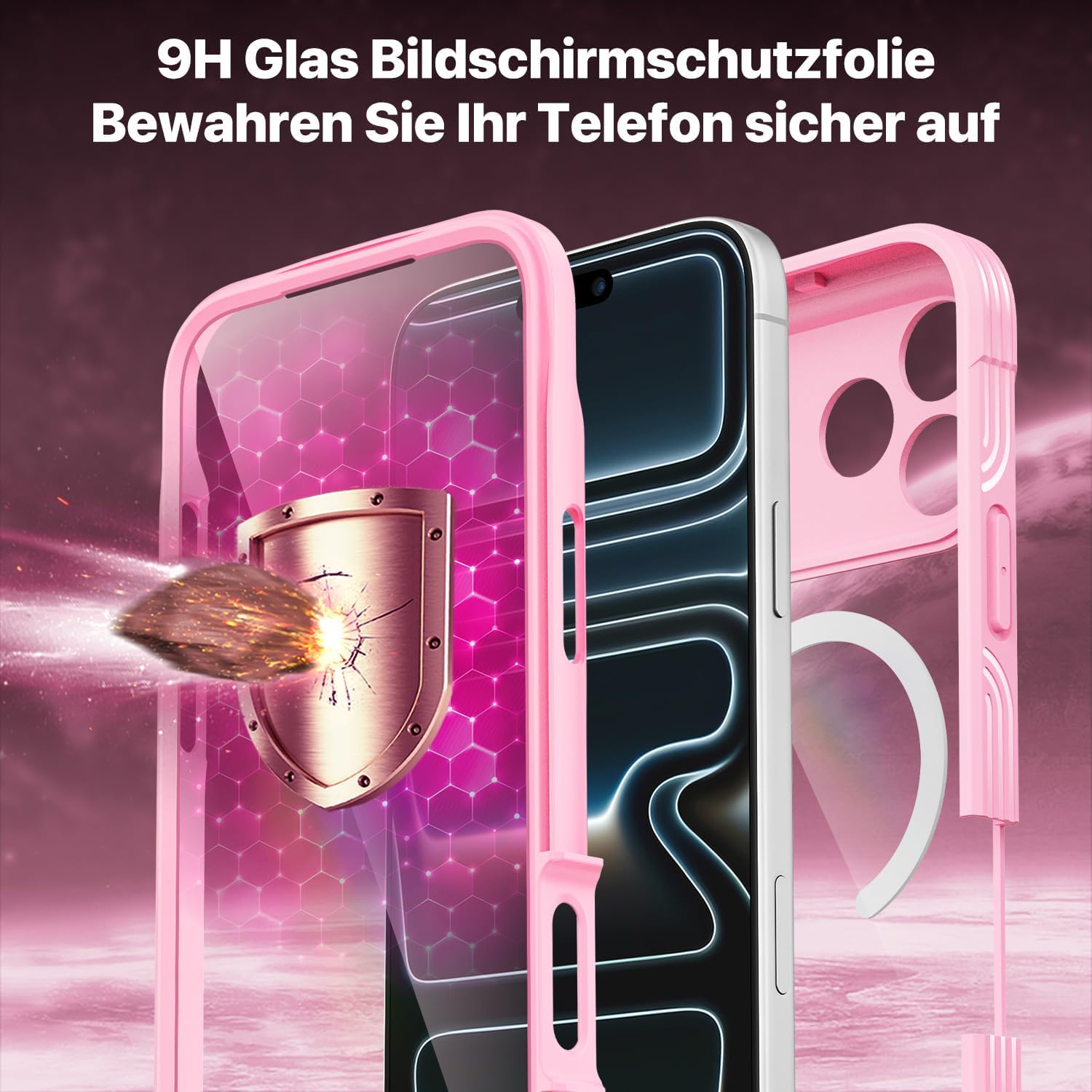 Thumbnail 3 de CENHUFO Hülle für iPhone 17 Pro – MagSafe kompatibel, 360° Schutz, 9H Displayschutz & Kameraschutz in Rosa