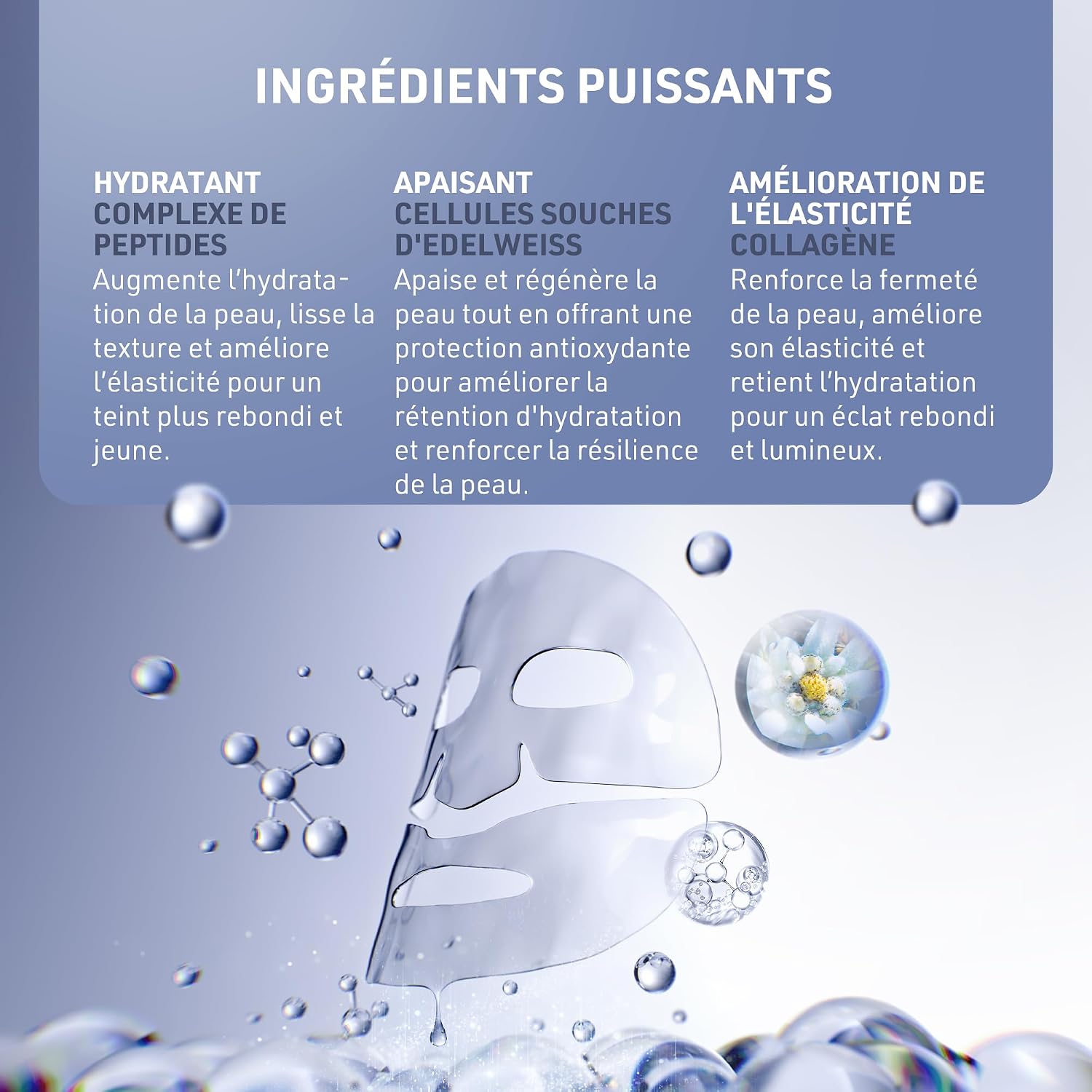 Detalle de FAQ Glass Skin Masque Visage au Collagène – Soin Hydratant & Éclat (5 pcs)