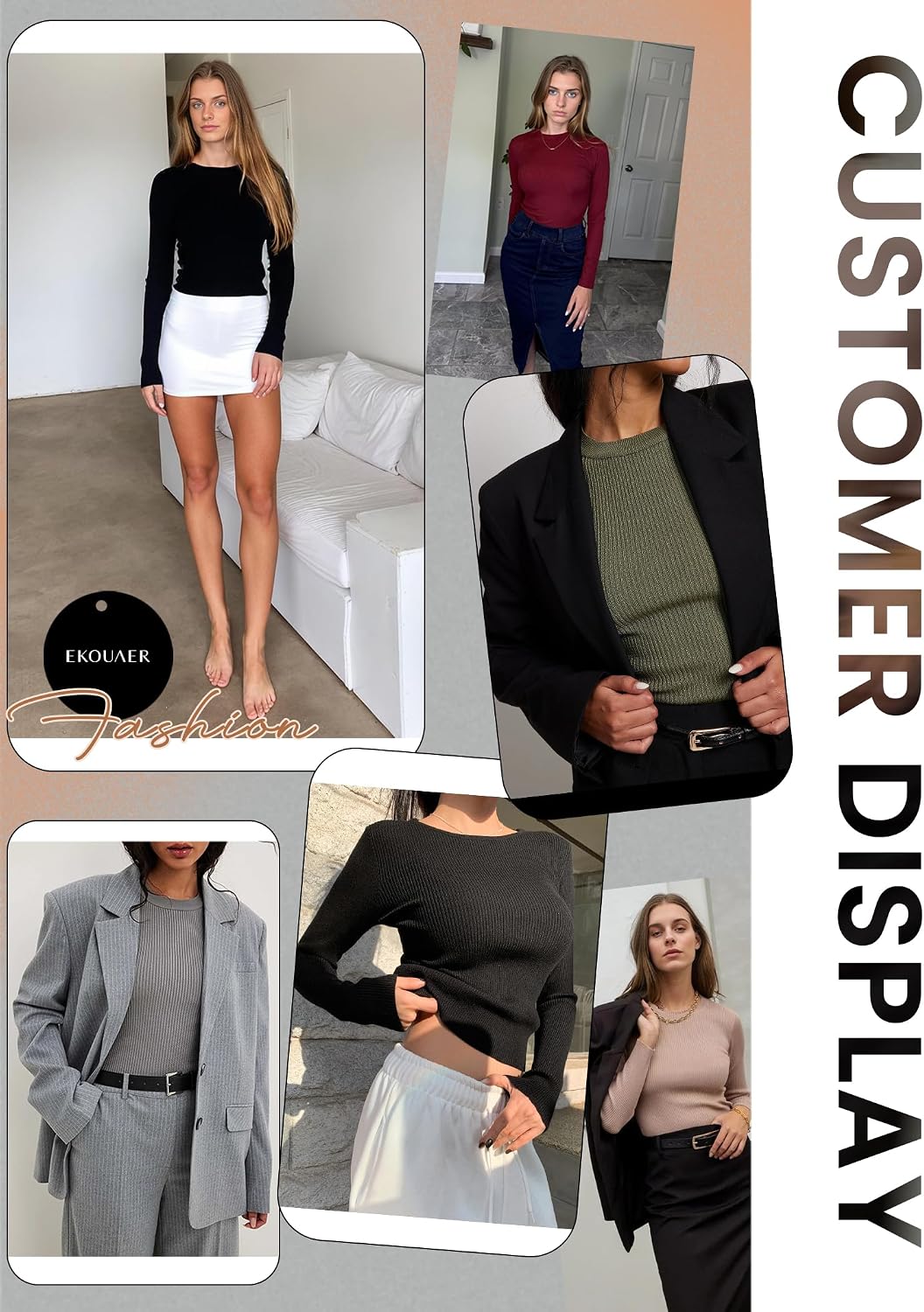Detalle de Ekouaer Maglia Termica Donna da 3 (manica lunga, girocollo) per intimo termico invernale, taglie S-XXL