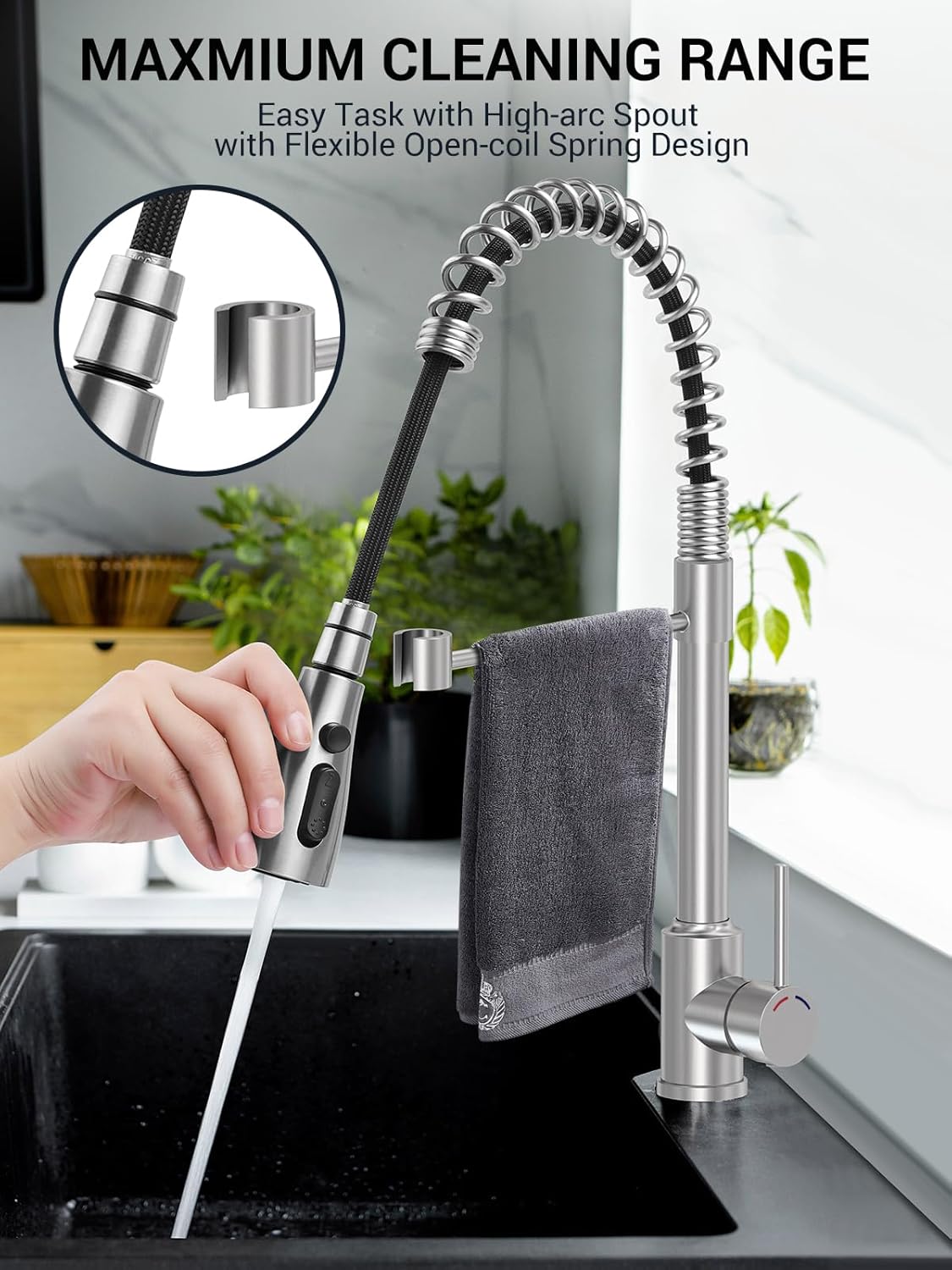 Detalle 2 de SREWOHS PRO Rubinetto da cucina estraibile 360° con doccetta 🚰