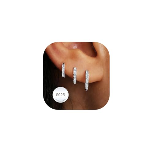 Detalle de AVOTTO 3 Pairs S925 Silver Earrings – Small Huggie Hoop Set