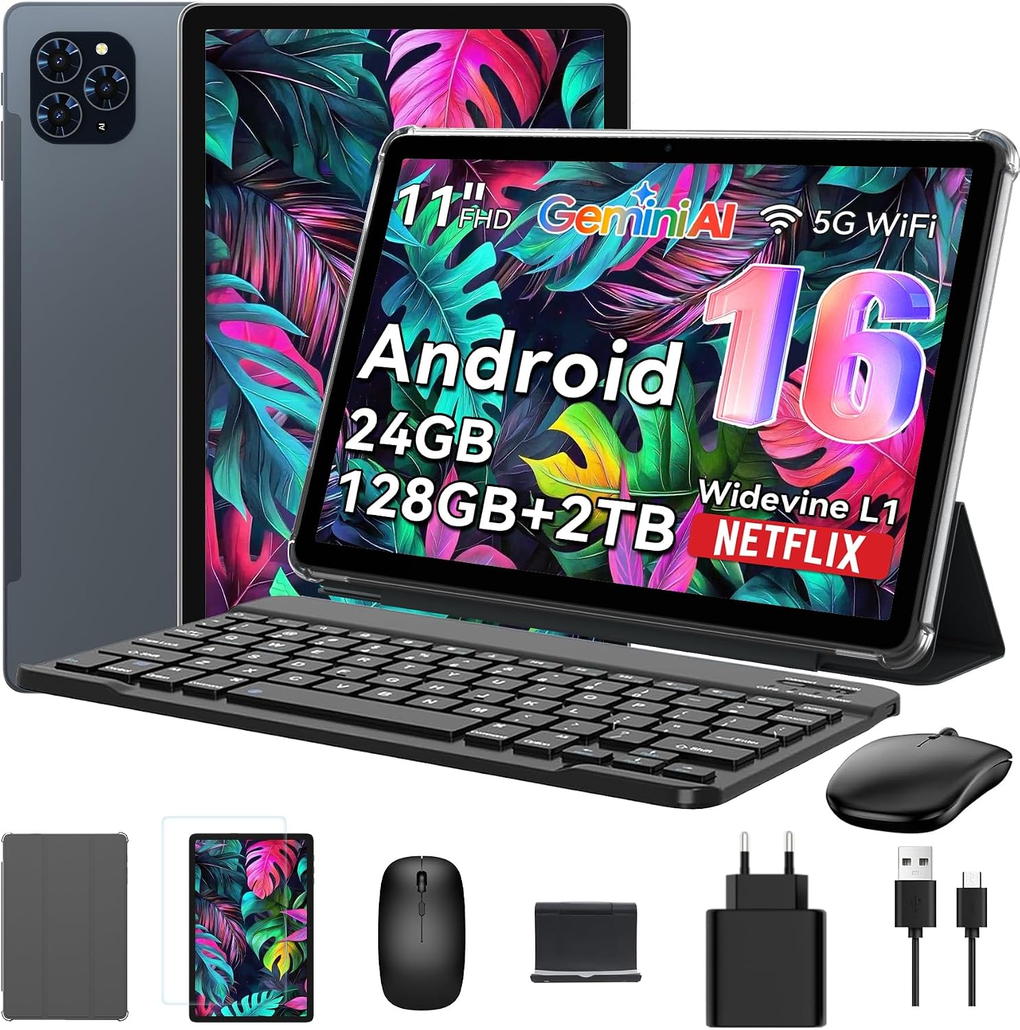 Detalle de TABWEE Tablet 11 Zoll mit Stift, Tastatur und Gemini AI 3.0 – 24 GB RAM, 128 GB ROM