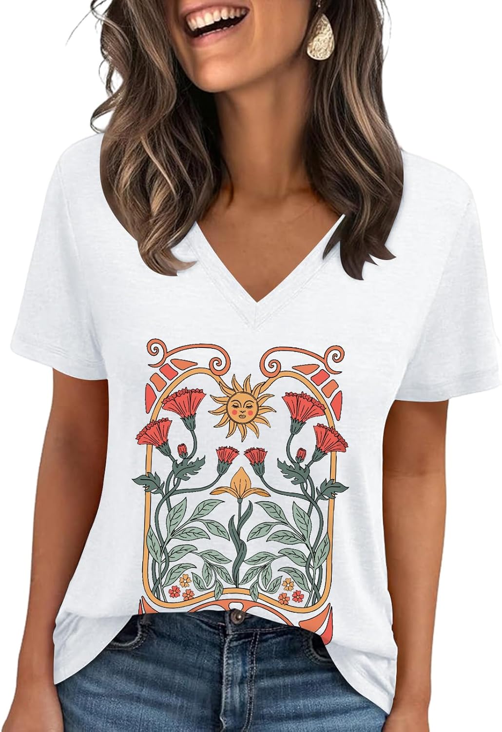 Thumbnail 4 de Cuptacc Damen T-Shirt mit V-Ausschnitt, kurzarm, einfarbig – Basic für Sommer & Alltag