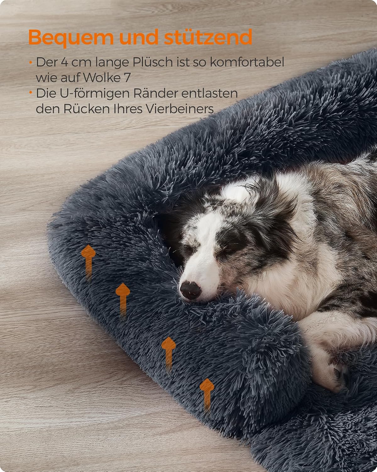 Detalle 2 de Feandrea FluffyHug Plüsch-Hundebett XL für Sofa & Hundedecke, dunkelgrau (110 x 95 x 18 cm)