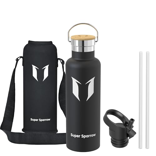 Detalle 2 de Super Sparrow Botella Agua Acero Inoxidable 750 ml – Sin BPA, tapa con pajita y asa