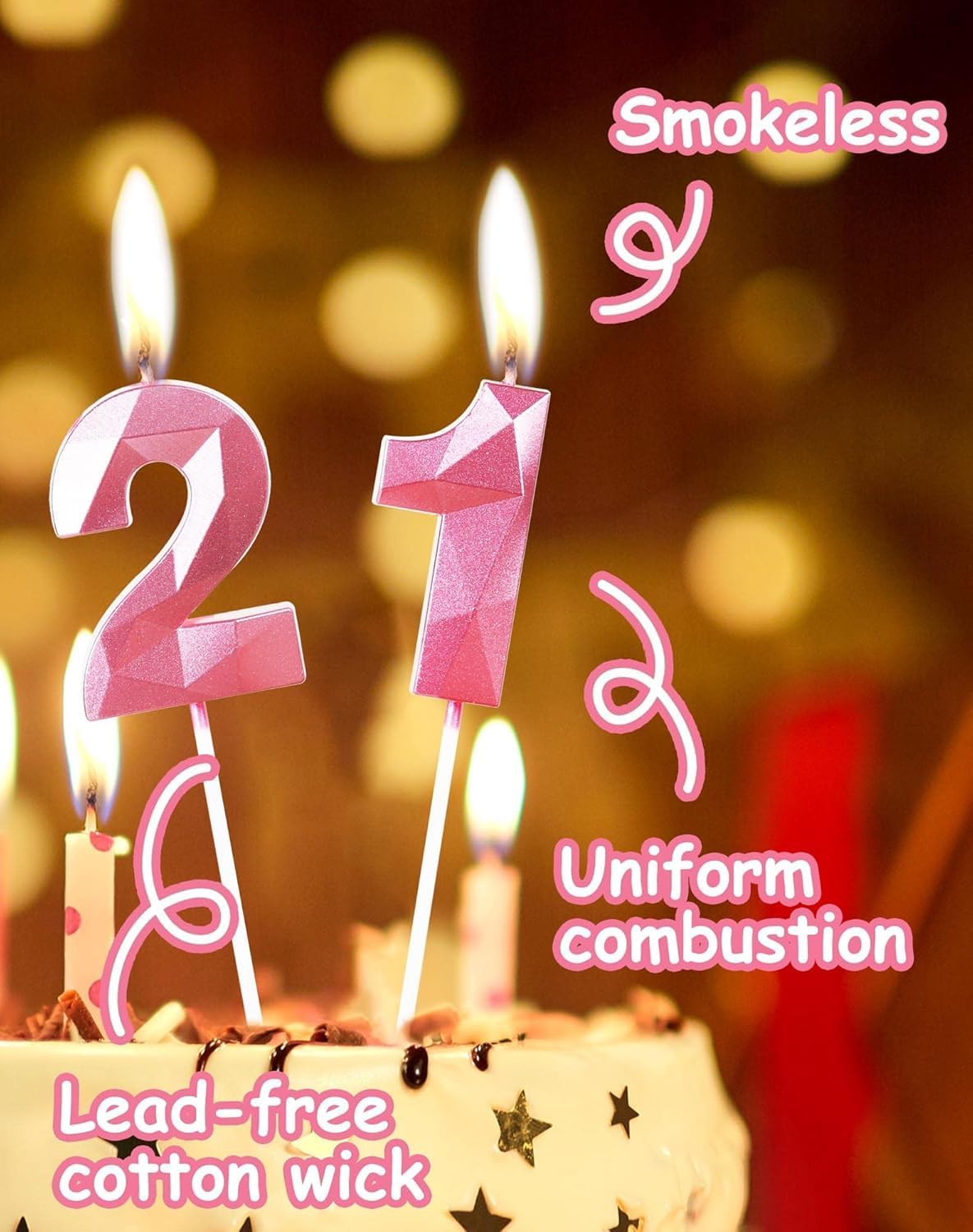 Detalle 2 de Yiran Pink 35th Birthday Candles – 3 & 5 Numeral Pink Cake Topper Candles