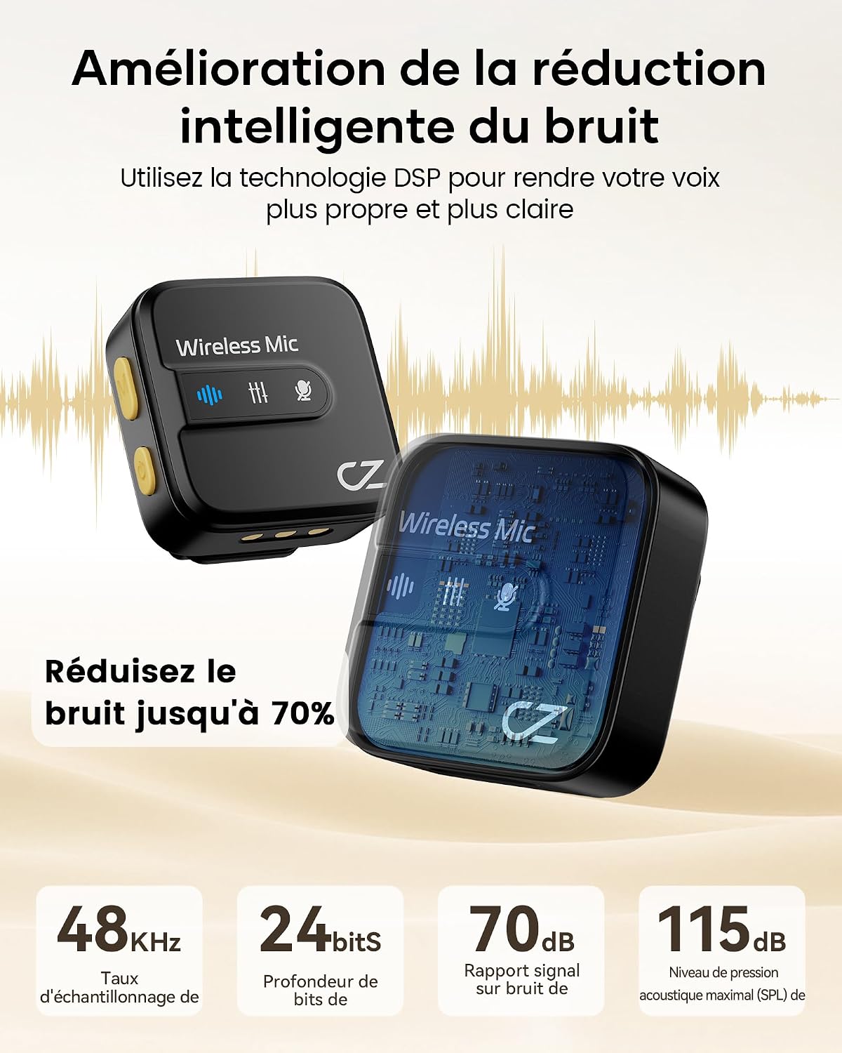Thumbnail 4 de CZOCPOS Micro Cravate Sans Fil pour iPhone/iPad/Android — kit double micro avec réduction de bruit et autonomie longue
