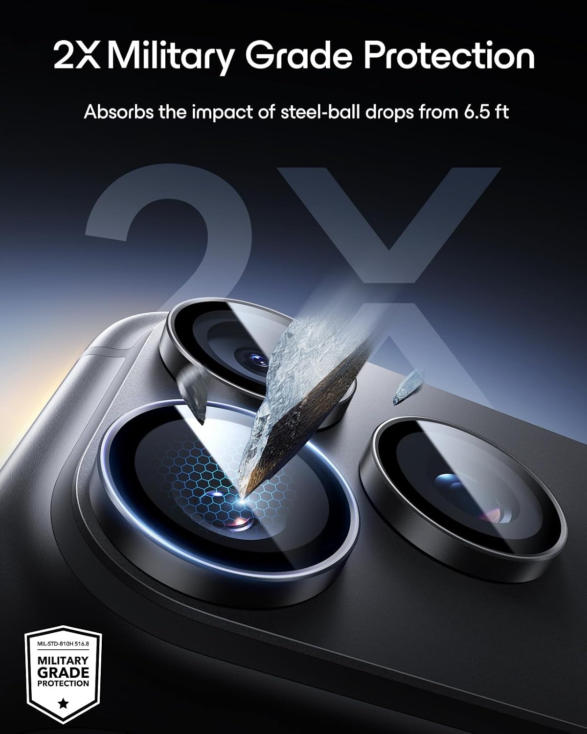 Detalle 2 de ESR iPhone 18 Pro Max/18 Pro Camera Lens Protector, 9H Tempered Glass