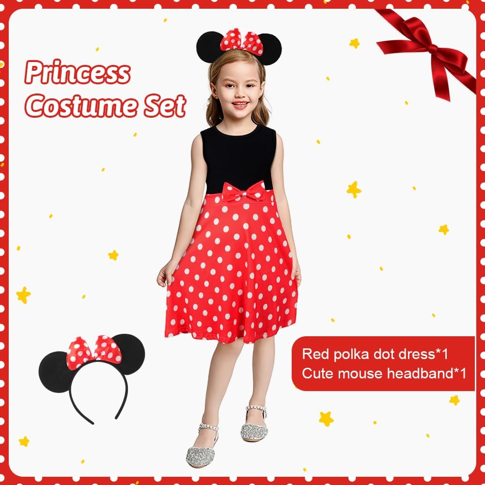Thumbnail 4 de DiULi Vestito Costume 2 Pcs Ragazza con Cerchio per Capelli e Gonna Tutu Pois – Costume Mouse per Bambine 100-130