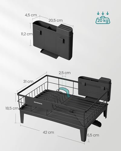 Detalle de SONGMICS Égouttoir à Vaisselle KCS550B01 – Organisateur de plan de travail rotatif 360° avec porte-couverts