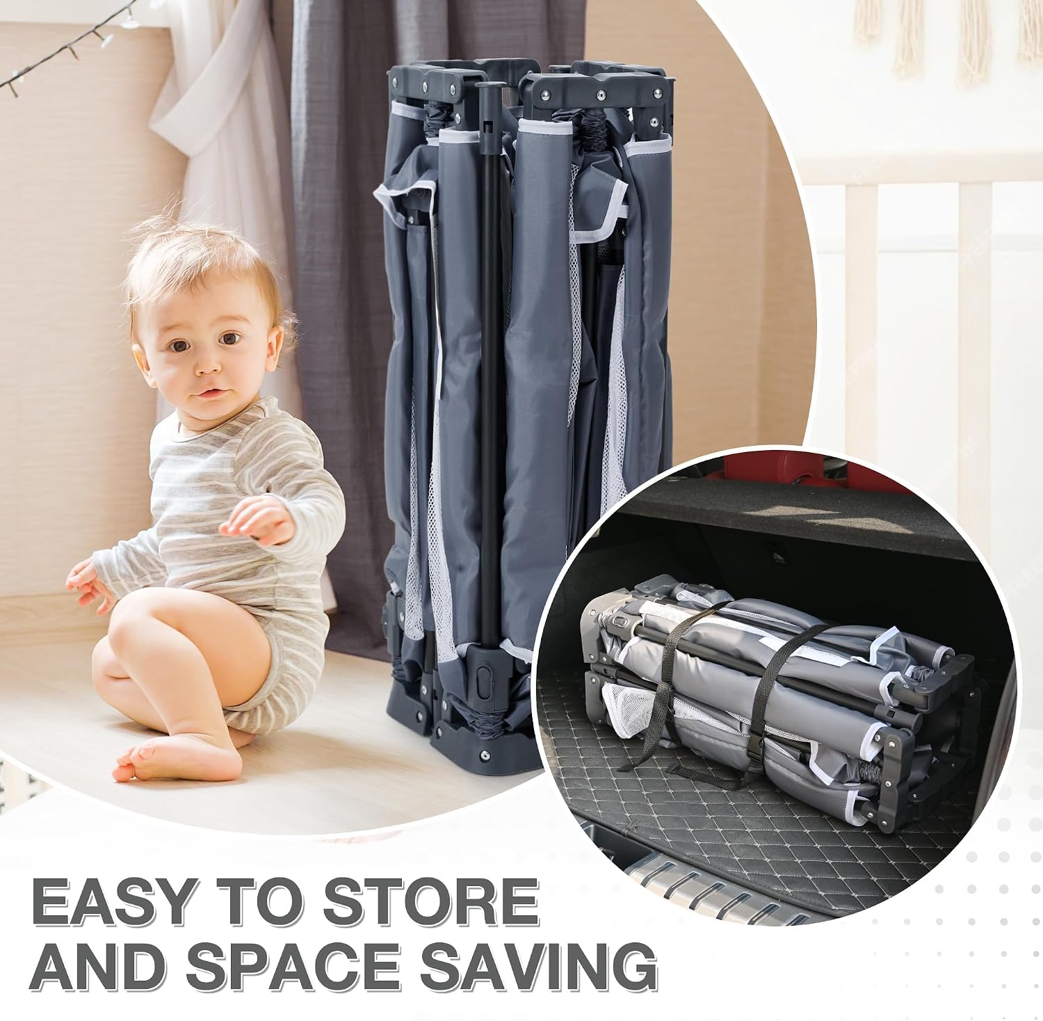 Thumbnail 2 de Foldable Baby Playpen with Mat (127 x 127 cm) – Portable Indoor & Outdoor Safe Play Area