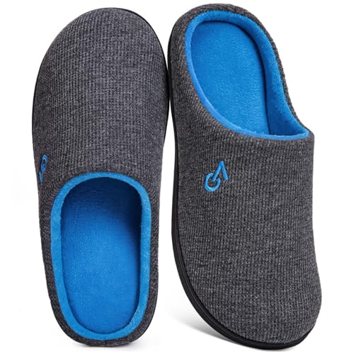 Detalle de VeraCosy Men's Two-Tone Memory Foam Slippers (Dark Gray/Blue) – UK 12/13