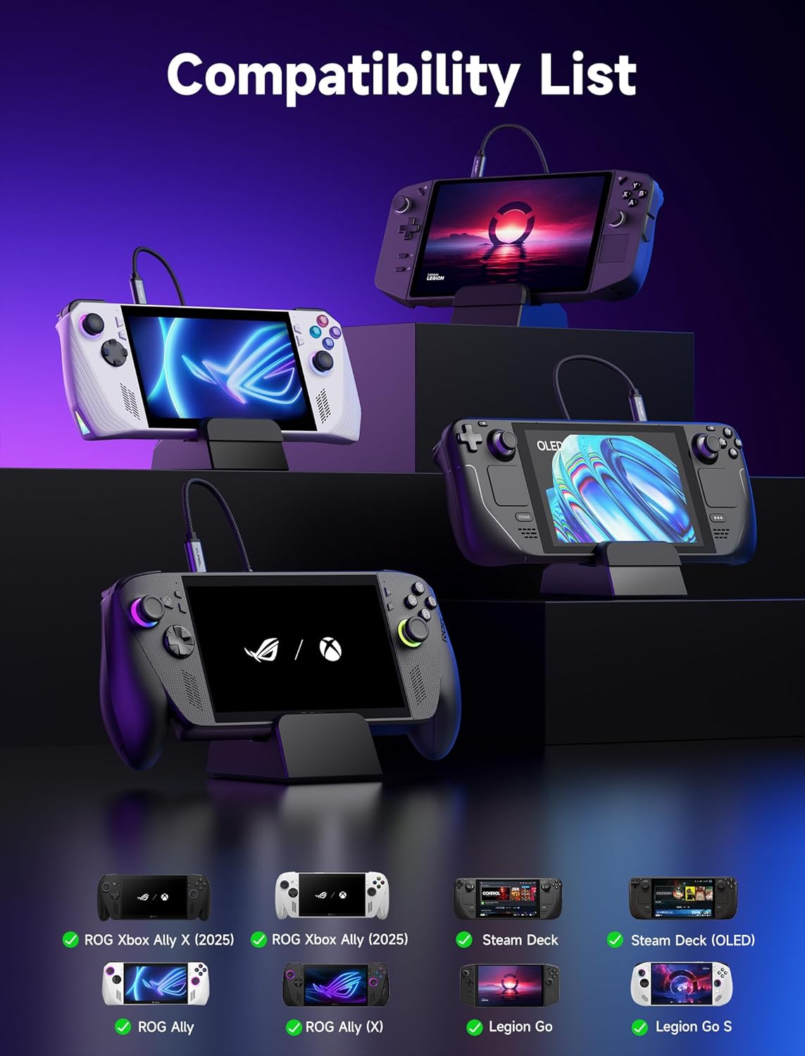 Thumbnail 2 de JSAUX HB0609B 6-in-1 Dockingstation & 100W Ladegerät für ROG Xbox Ally X, Steam Deck und Legion Go mit HDMI 4K@120Hz