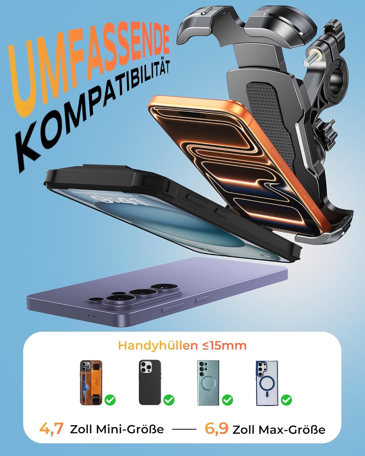 Thumbnail 5 de Glangeh Fahrrad-Handyhalterung mit Sicherheitssperre – 360° Drehbar, kompatibel mit 4,7–6,9 Zoll Smartphones