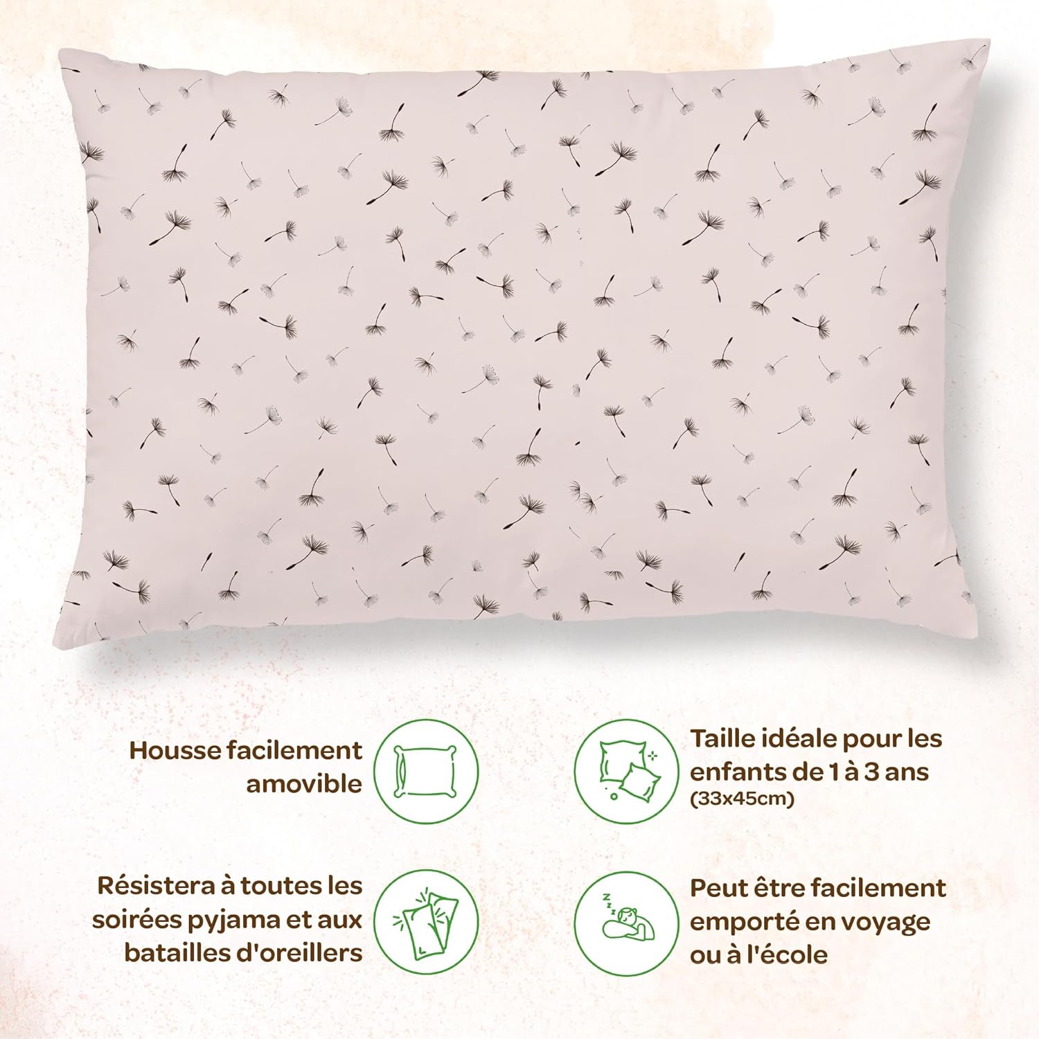 Thumbnail 1 de Oreiller Enfant avec Taie 33x45 cm en Coton OEKO-TEX – SUPERBE BEBE, lavable en machine