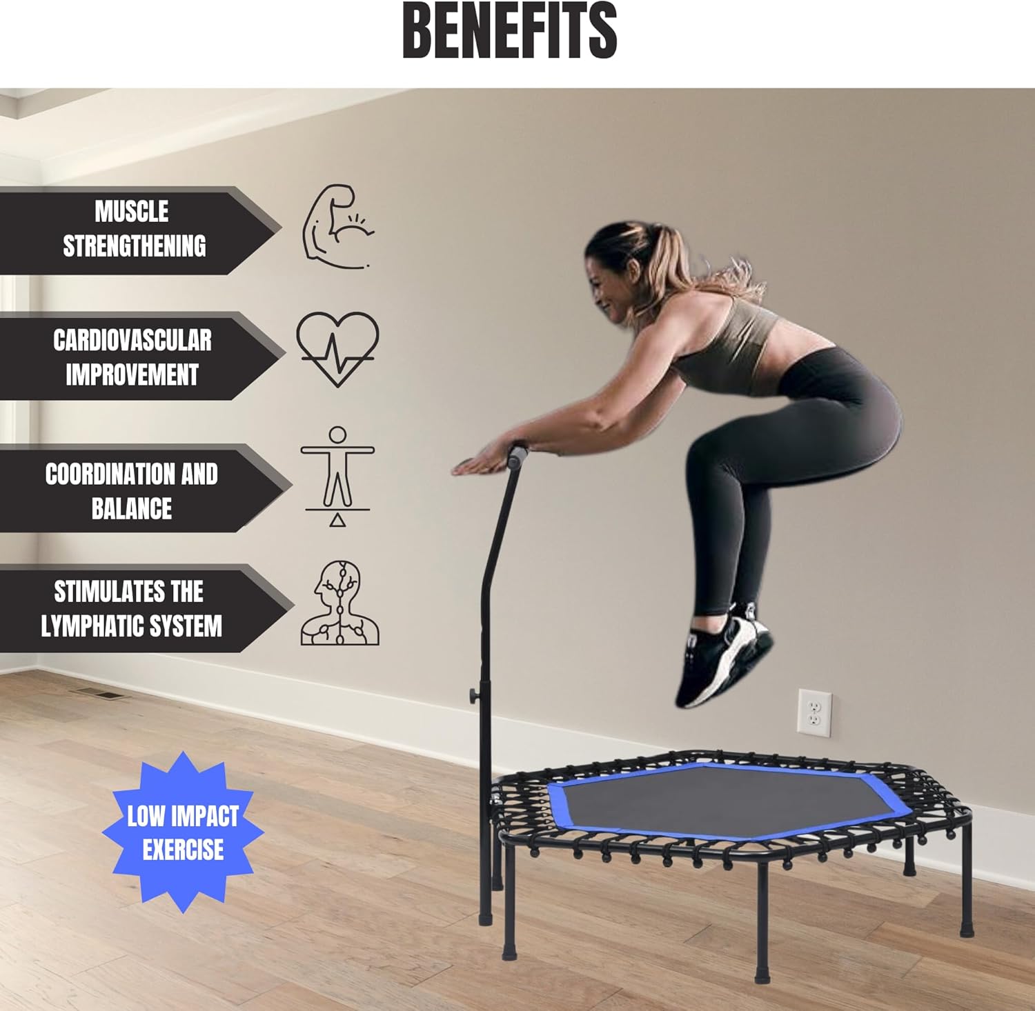Detalle 2 de Cama Elástica Fitness Ø90cm Plegable y Silenciosa para Todos🦘