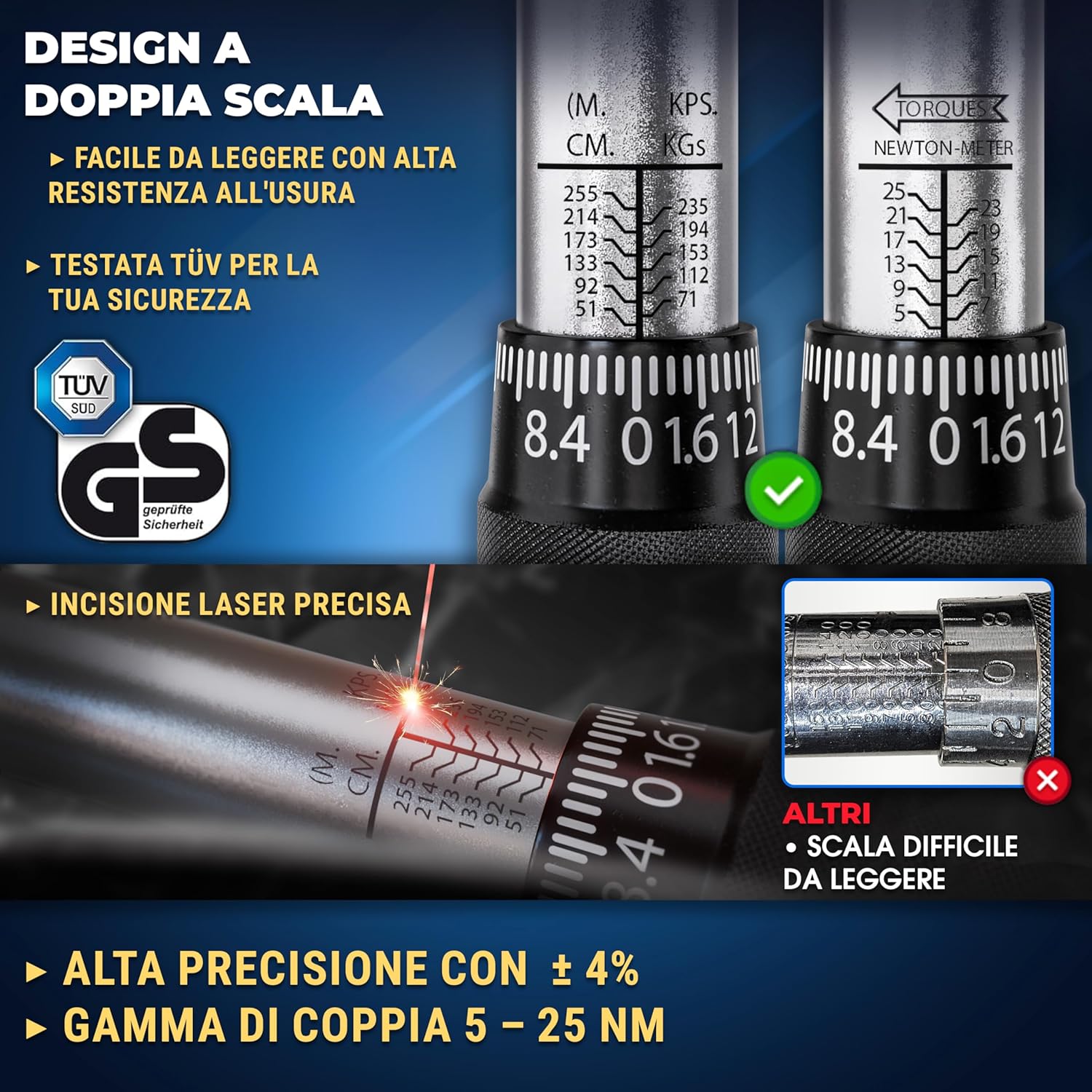 Thumbnail 5 de S&R Chiave Dinamometrica 1/4" Set per Bici e Moto (5–25 Nm) con 6 inserti Allen e Torx
