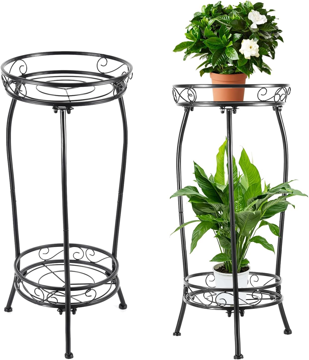 Detalle de LOYAL TIGER 2-Pack 2-Tier Metal Plant Stands, 27-Inch Tall, Black Iron