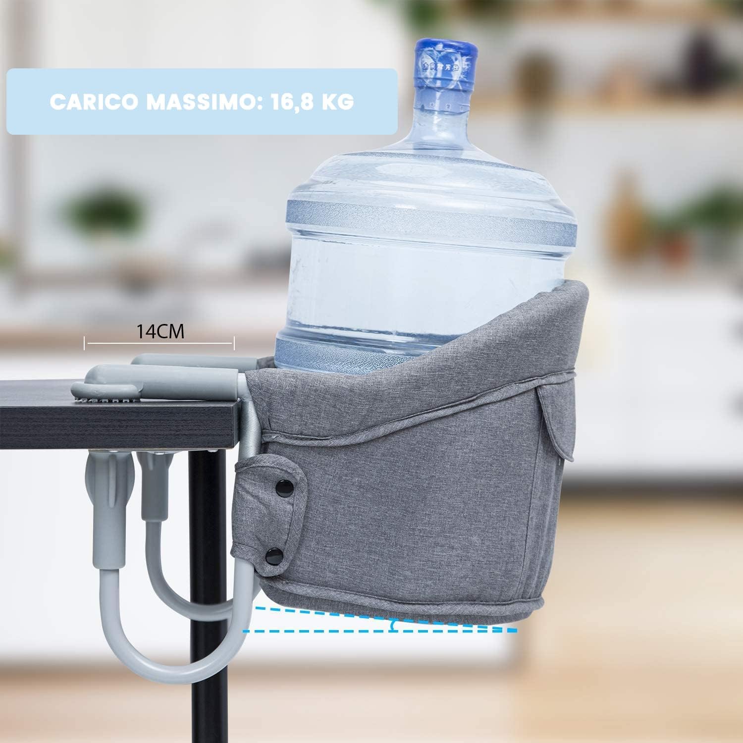 Thumbnail 6 de Orzbow seggiolino da tavolo per bambini con imbracatura a 5 punti, tappetini imbottiti e borsa grigia