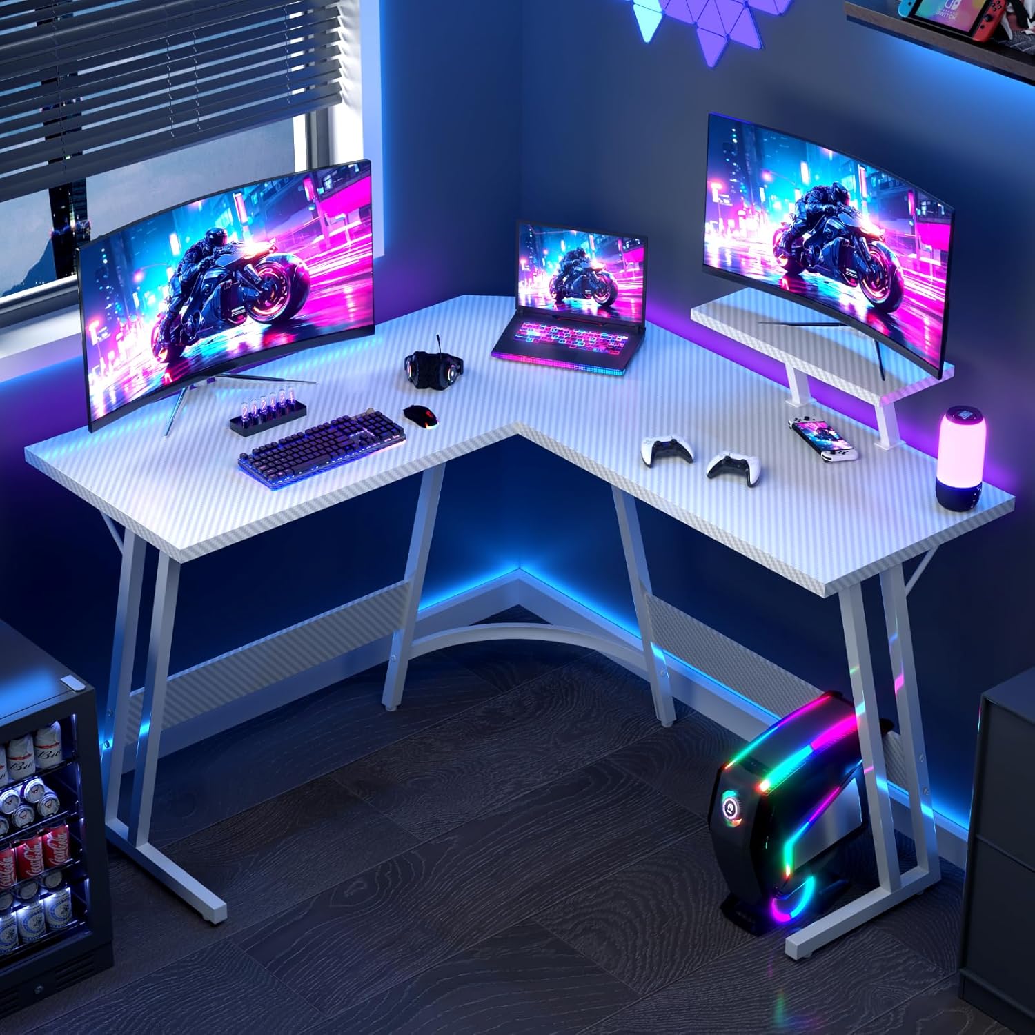 Detalle 2 de JUMMICO Scrivania Angolare 120x120 cm: scrivania gaming a L con supporto monitor reversibile
