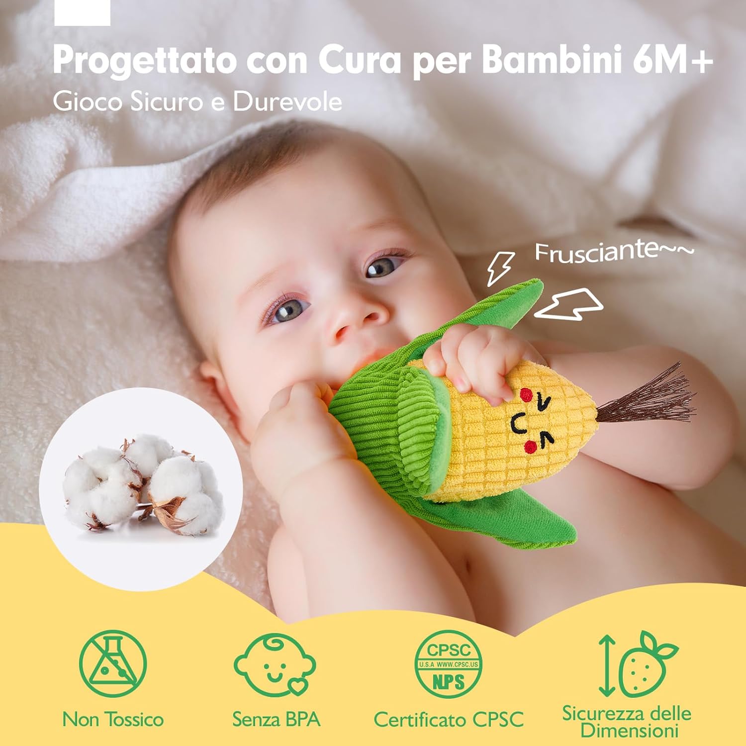 Detalle de hahaland Giochi Montessori 6 mesi: 16 pezzi frutta e verdura in peluche con sonaglio e cestino
