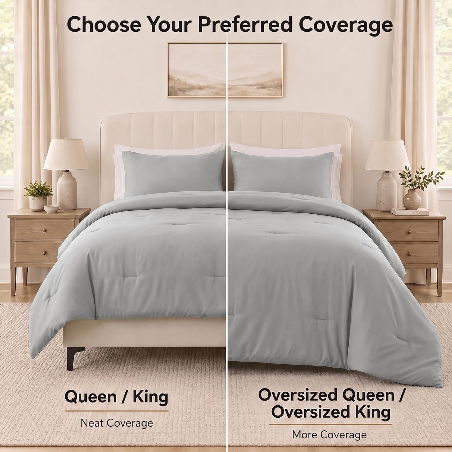 Thumbnail 5 de CozyLux Light Grey Queen Comforter Set, 3-Piece Bedding