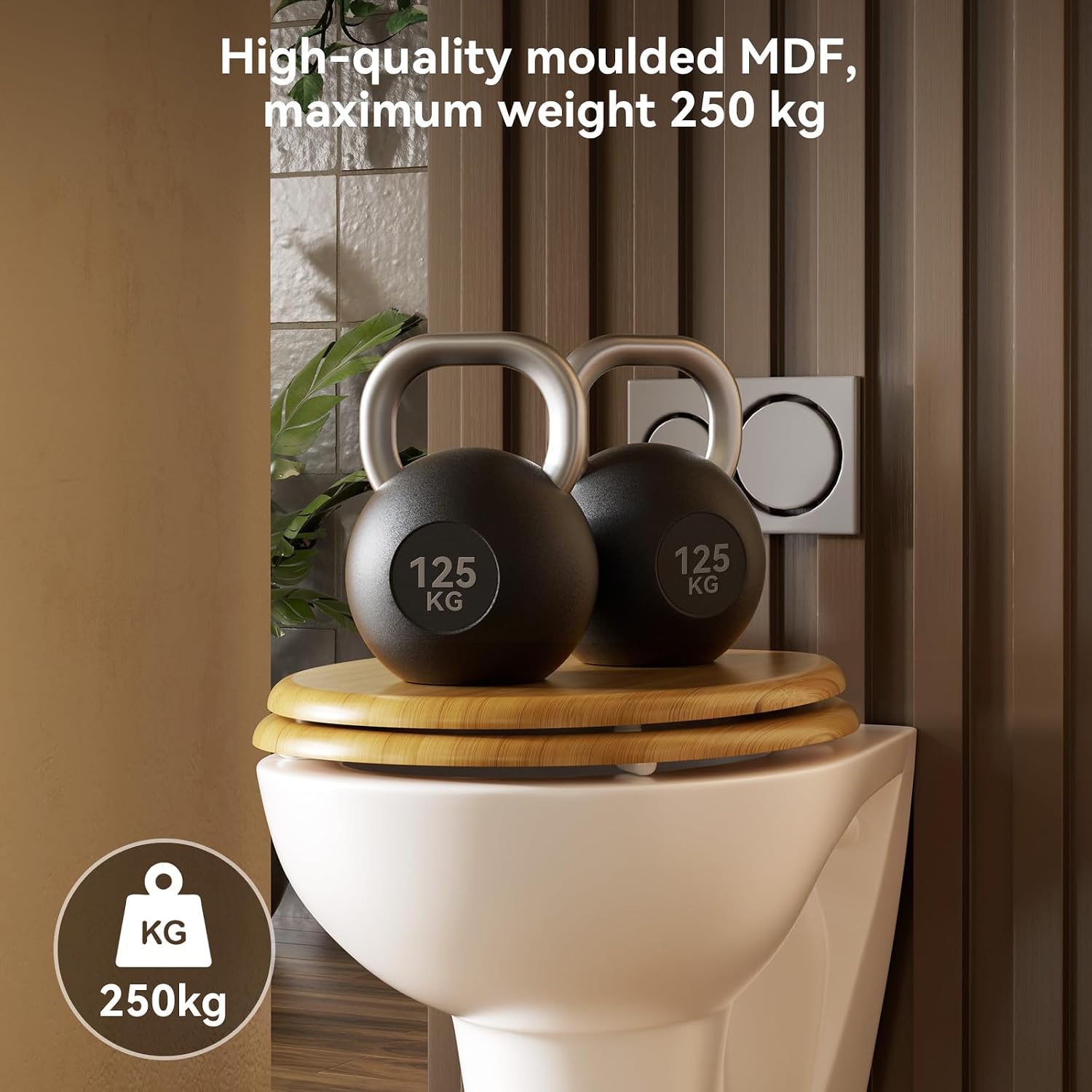 Thumbnail 3 de Premium Bamboo Grain Wooden Toilet Seat with Soft Close – Round, Heavy Duty & Universal Fit
