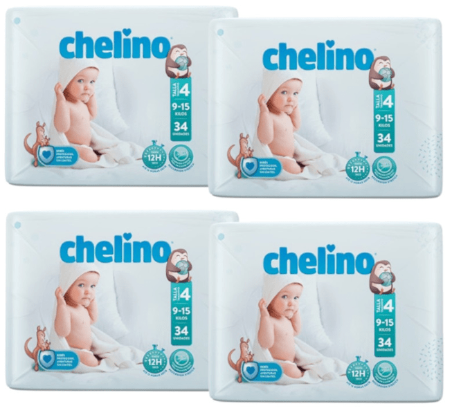 Detalle de Chelino Pañales Talla 4 (9-15 kg) 4x34 uds