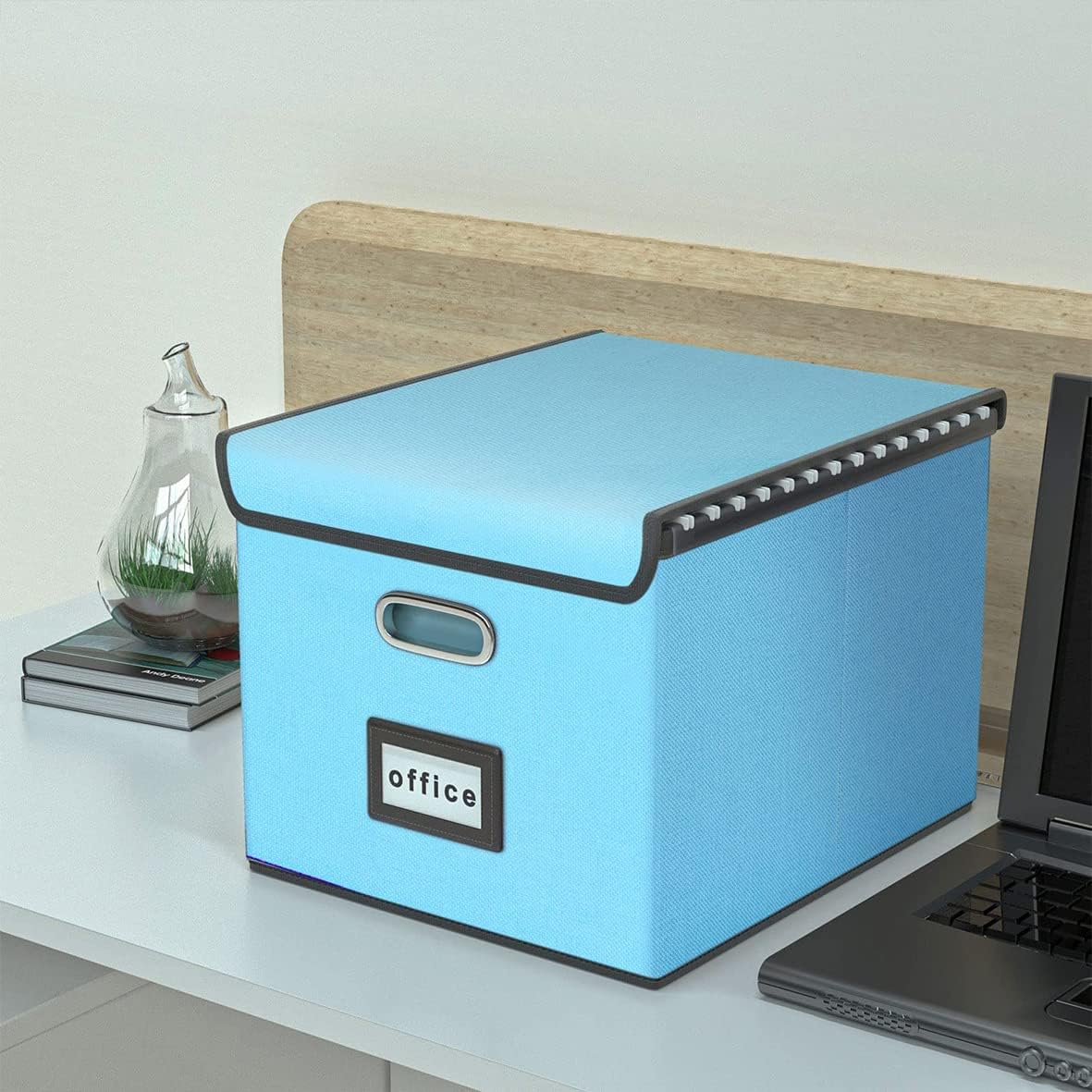 Detalle 1 de TORASO LG-Sky Blue-2pcs Collapsible Linen File Organizer Boxes with Lids