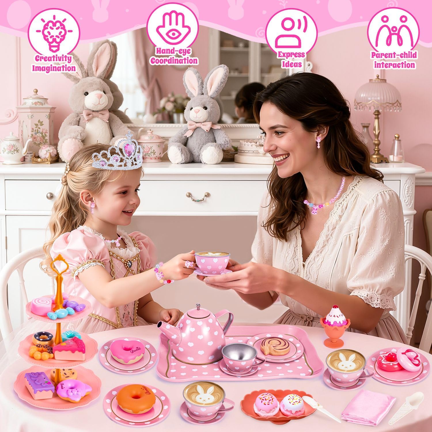Detalle de Hohosunlar Kids Tea Set for Toddlers – Princess Tea Party Toy with Carrying Case