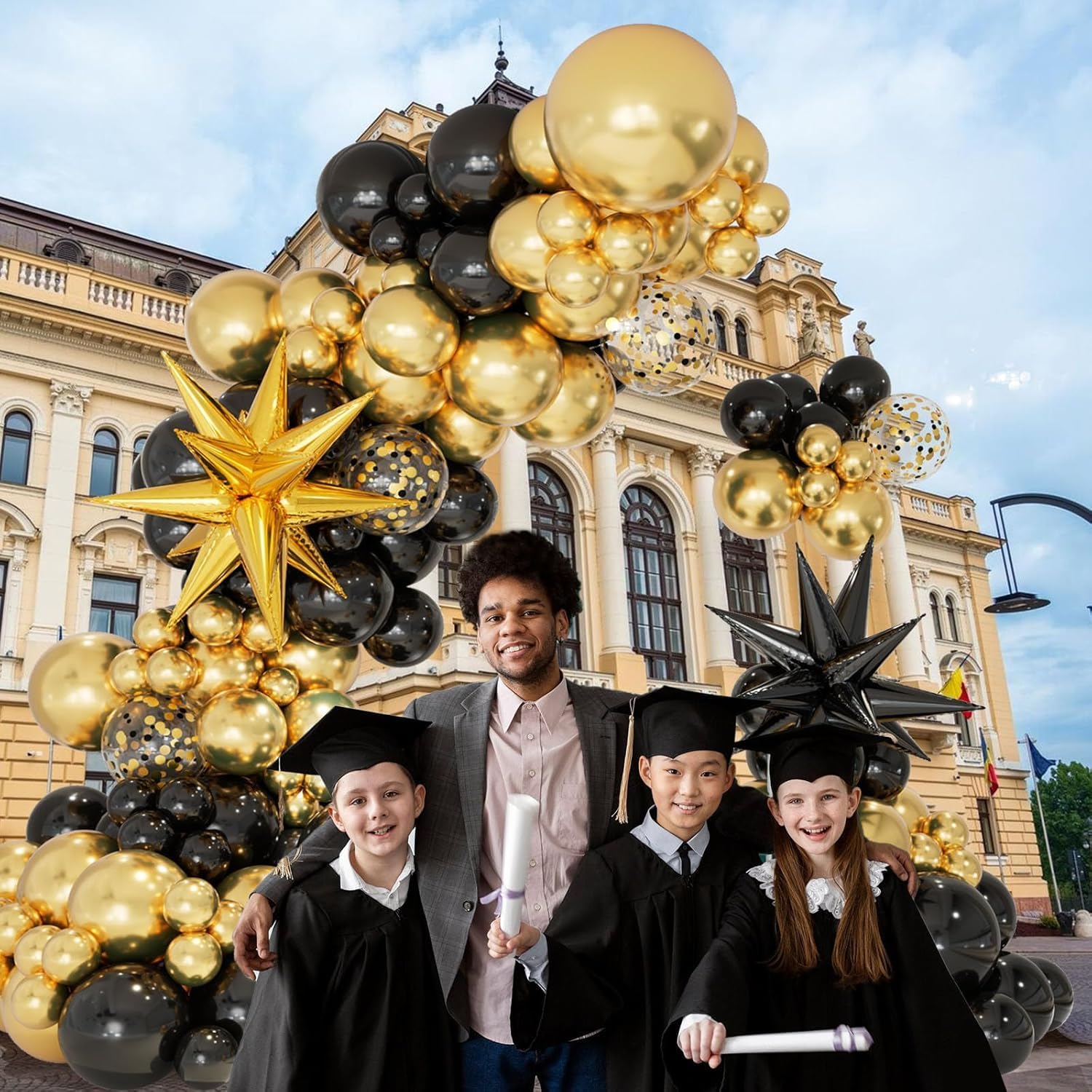 Detalle 2 de CboDeco Black and Gold Balloon Garland Arch Kit (146pcs)