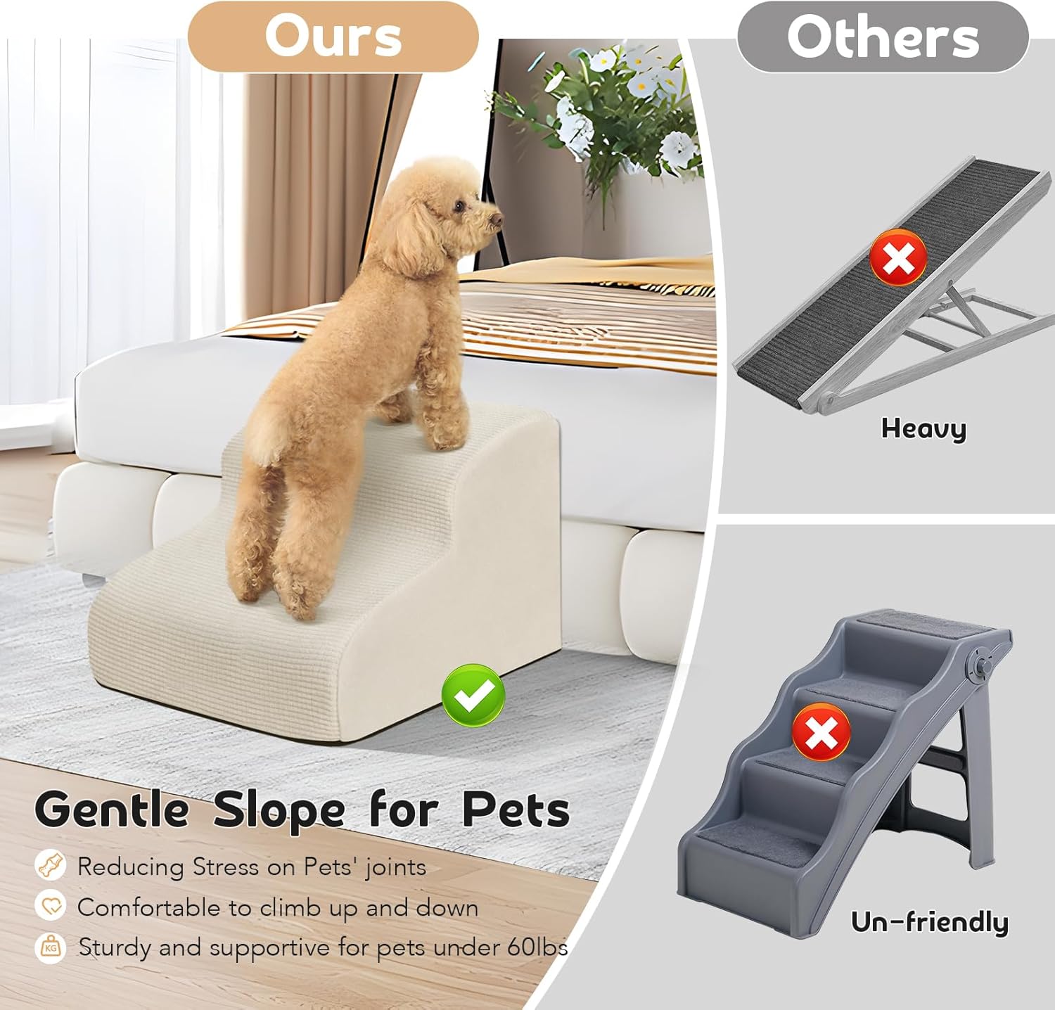 Thumbnail 2 de Dog Ramp Stairs 2 Steps for Small Dogs and Cats — Light Beige
