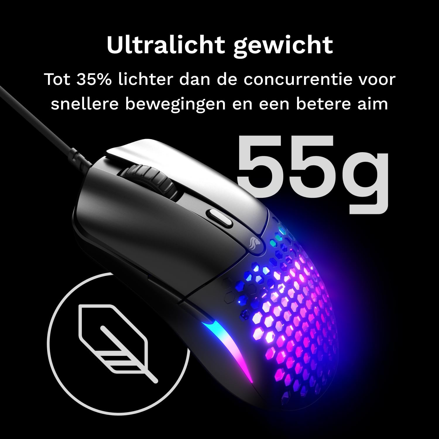 Detalle de GLORIOUS Model O Eternal GLO-OE-W-BLK bedrade gamingmuis, 55 g, 12K DPI, RGB