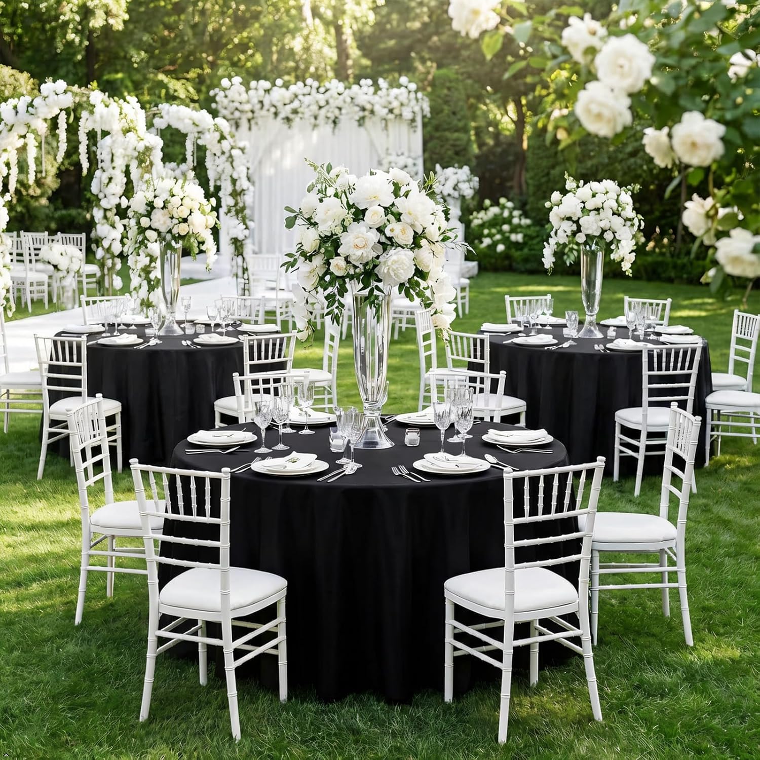 Detalle de 12 Pack Round Tablecloth 120 Inch in Black – RestfulGlow Premium Polyester, Wrinkle-Resistant & Seamless